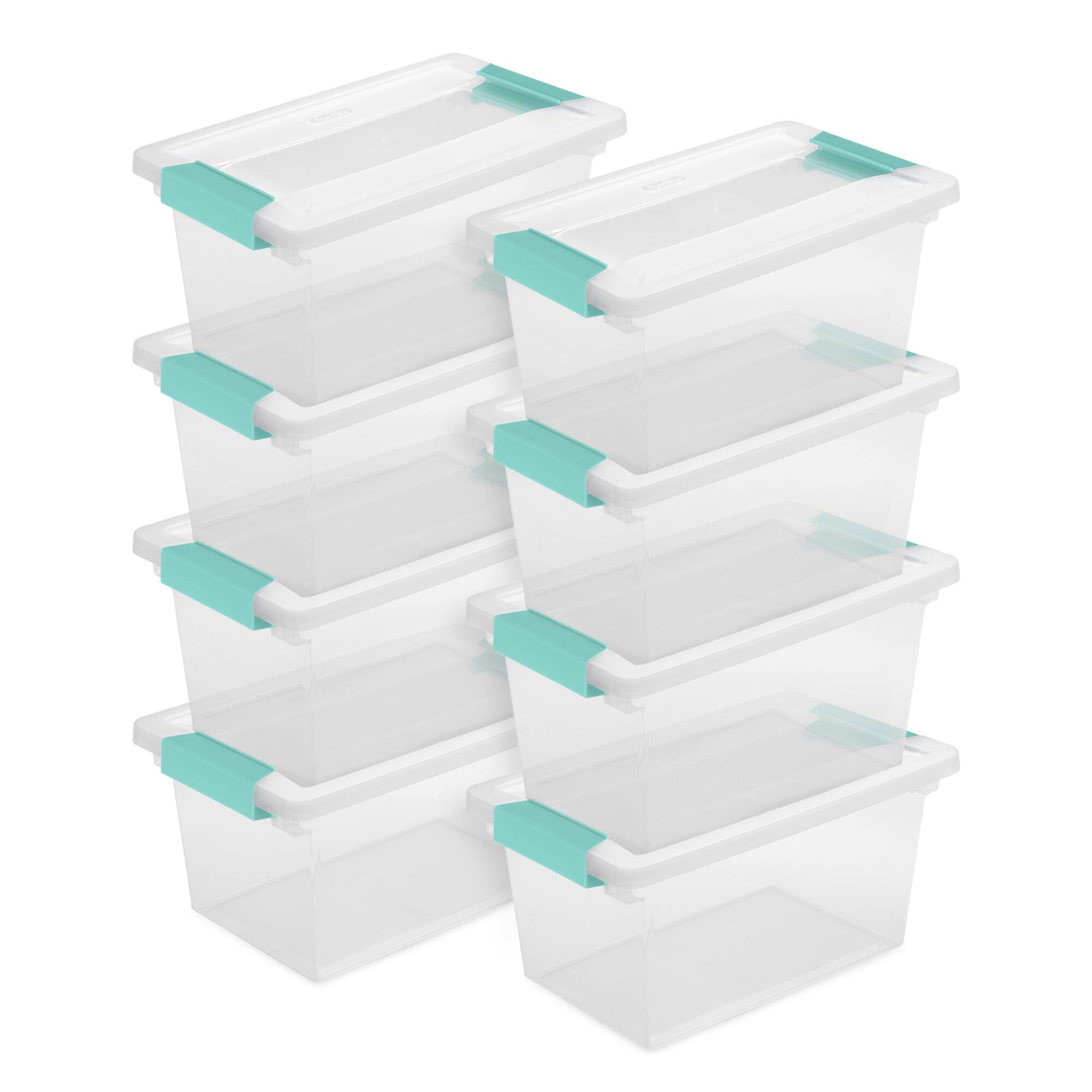 Front. Sterilite - Sterilite Plastic Medium Clip Storage Box Container with Latching Lid, 8 Pack.