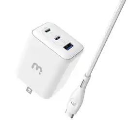 Mybat Pro - 45W 3-Port Wall Charger w/ USB-C to USB-C Cable - White