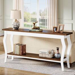 Tribesigns - Console Table with Engineered Wood Construction, Storage Shelves and Rectangular Top for Hallway - Brown