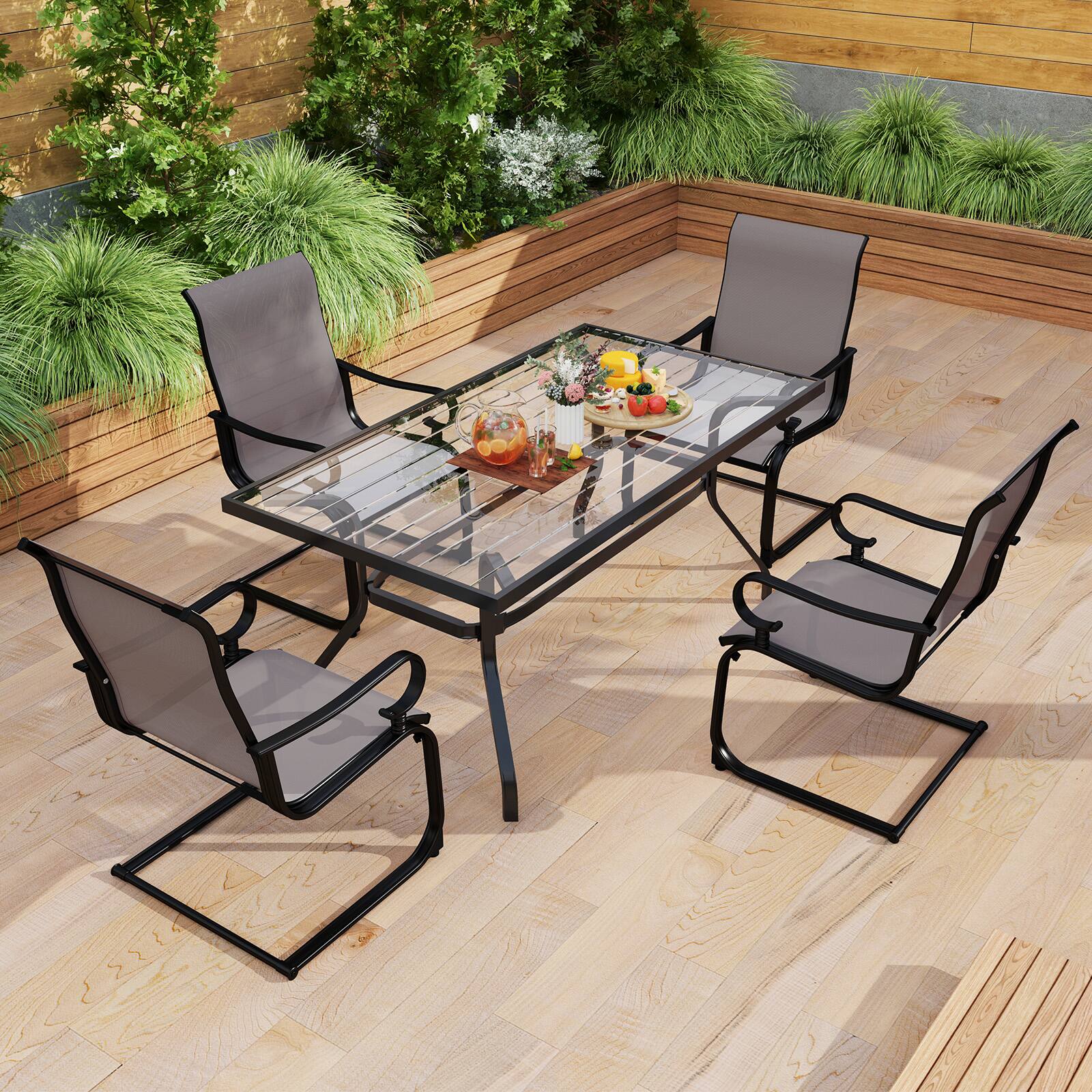 Alt View 1. Gymax - Gymax Patio Dining Chairs Set of 4 C-Spring Motion Patio Chairs w/ Metal Frame Gray & Black - Gray, Black.
