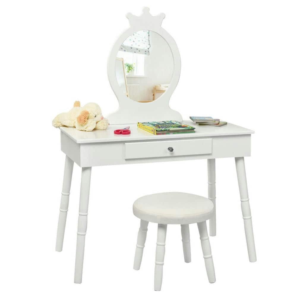 Pefilos - Kids Vanity Makeup Table & Chair Set Make Up Stool- Girls Vanity for Girls Kids - White