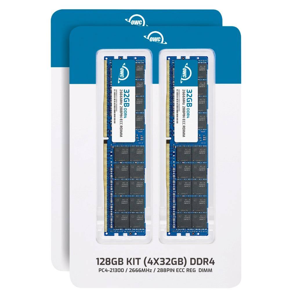 OWC 2666MHz 32GB 288PIN DDR4 ECC REG DIMM  
128GB KIT (4X32GB) DDR4  
PC4-21300 / 2666MHz / 288PIN ECC REG DIMM
