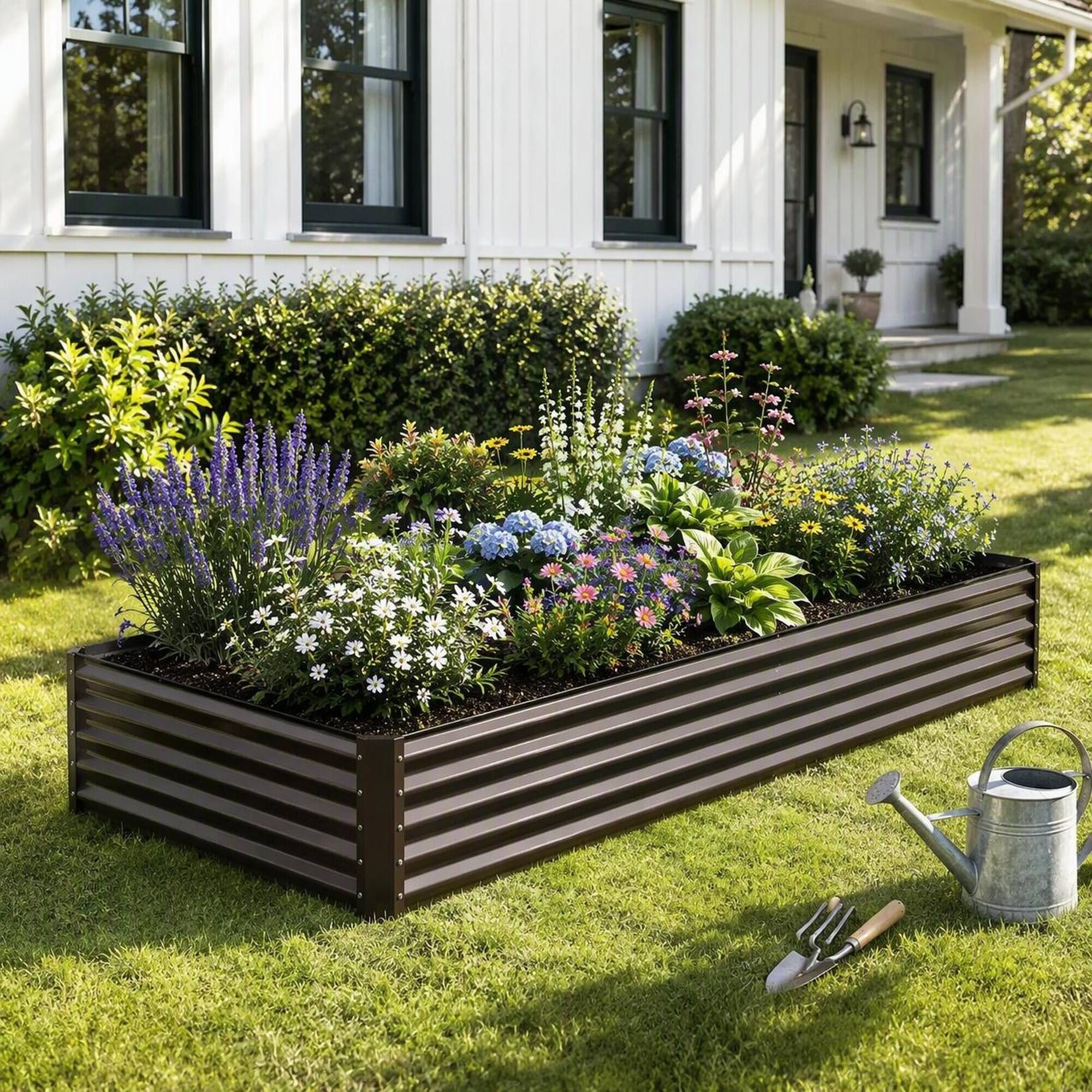 Angle. RYHNUYNE - 6x3x1.5ft Galvanized Raised Garden Bed Outdoor Planter Box Metal Garden Box for Vegetables Flowers Brown - Brown.