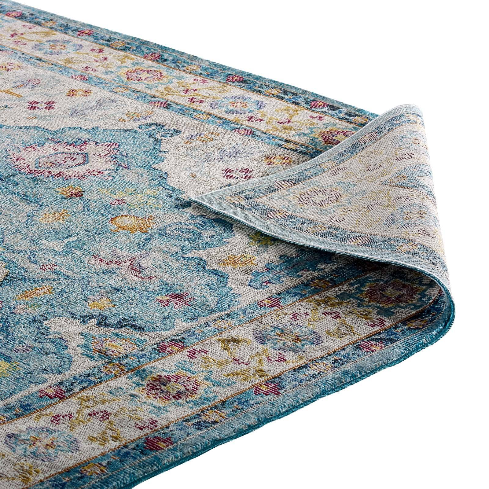 Alt View 4. Modway - Success Anisah Distressed Floral Vintage Medallion Area Rug - Light Blue Ivory Yellow Orange.