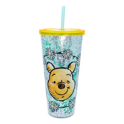 Front. Disney - Disney Winnie the Pooh Confetti Carnival Cup With Lid and Straw | Hold 32 Ounces - Yellow.