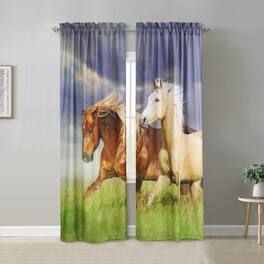 Commonwealth Home Fashions - Habitat Photo Real Horses Light Filtering Printed Drapes Displaying Pole Top Curtain Panel Pair 37" x 84" Multicolor - Multi