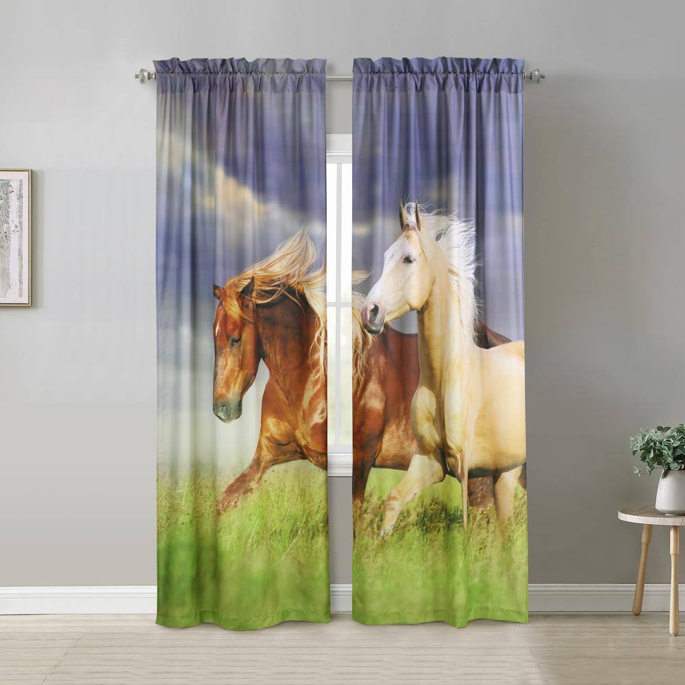 Front. Commonwealth Home Fashions - Habitat Photo Real Horses Light Filtering Printed Drapes Displaying Pole Top Curtain Panel Pair 37" x 84" Multicolor - Multi.