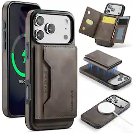 Dteck - 2-in-1 Mag Safe Wallet Case for Apple iPhone 17 Pro Max,RFID PU Leather Shockproof Cover+Magnetic Detachable Card Holder - Coffee