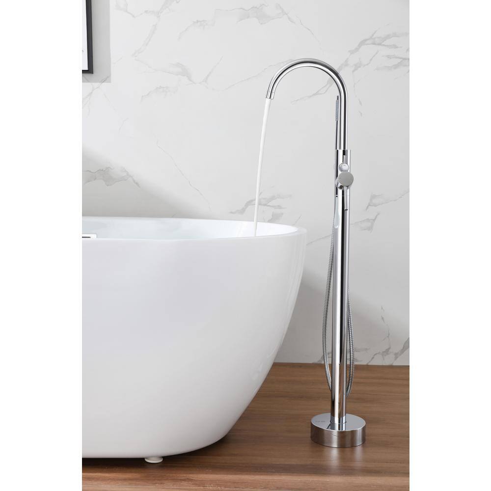 Alt View 10. Elegant Kitchen and Bath - Steven Floor Mounted Roman Tub Faucet with Handshower in Chrome - Chrome.