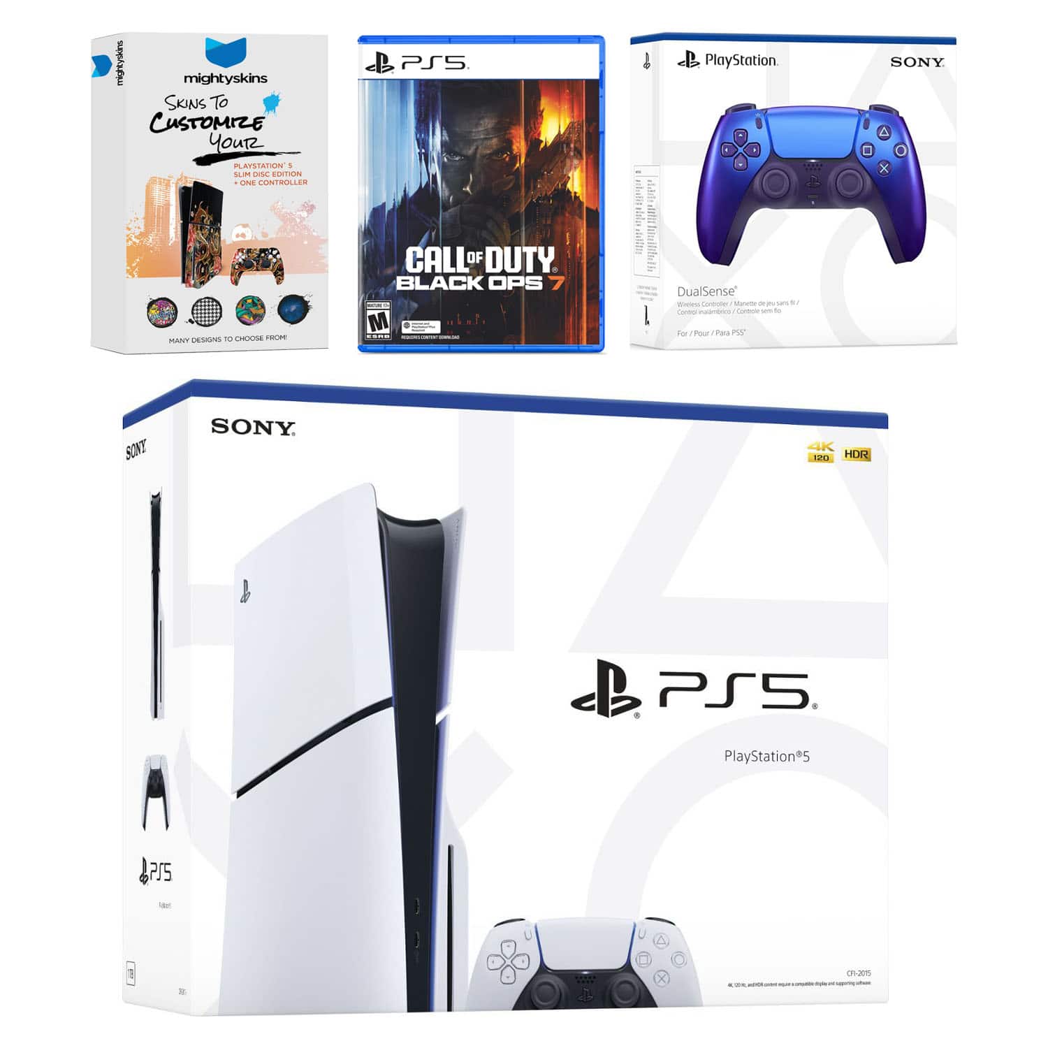 PlayStation 5 Slim Disc Bundle with Call of Duty Black Ops 7 Game, MightySkins Code and Extra Controller - Chroma - PlayStation 5