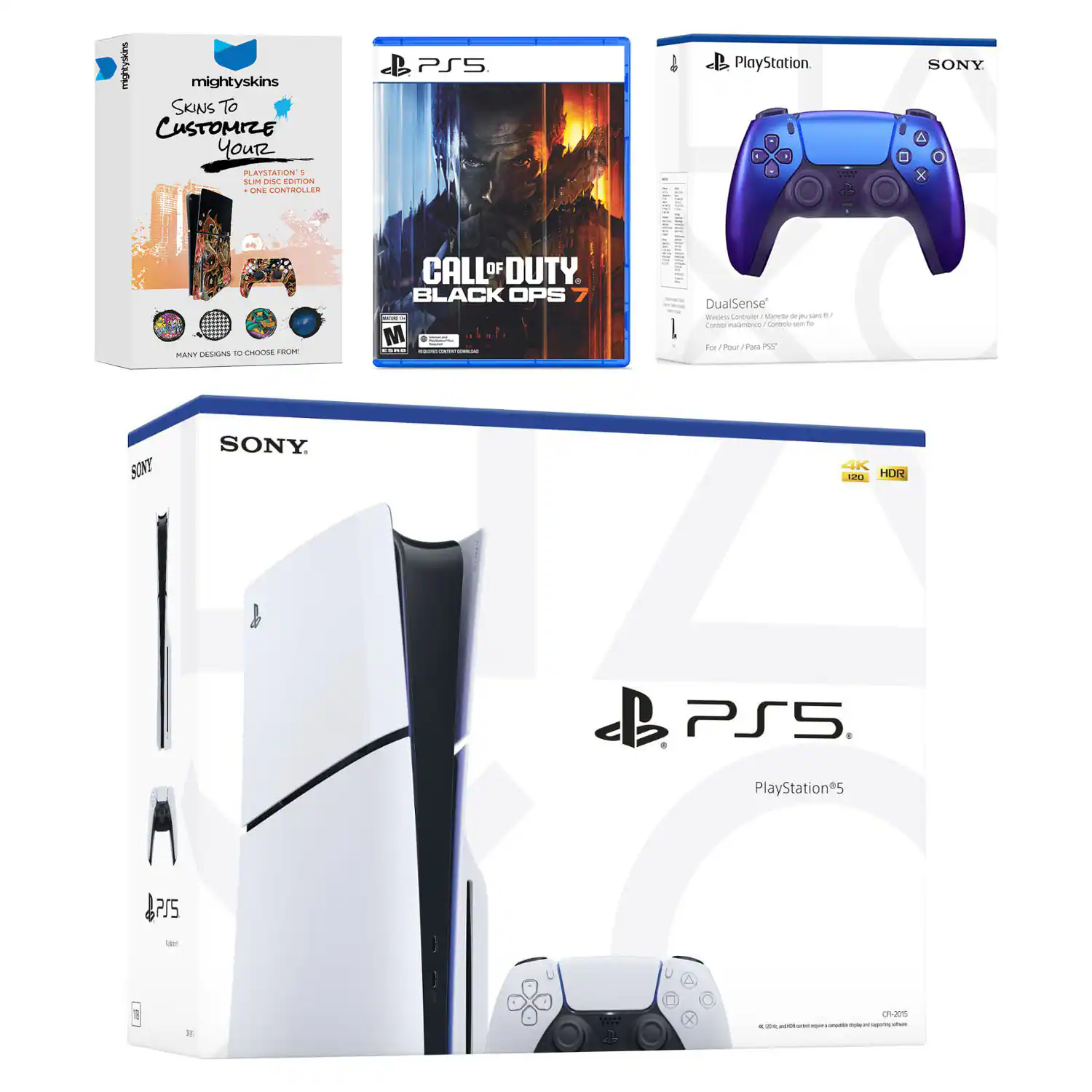 PlayStation 5 Slim Disc Bundle with Call of Duty Black Ops 7 Game, MightySkins Code and Extra Controller - Chroma - PlayStation 5