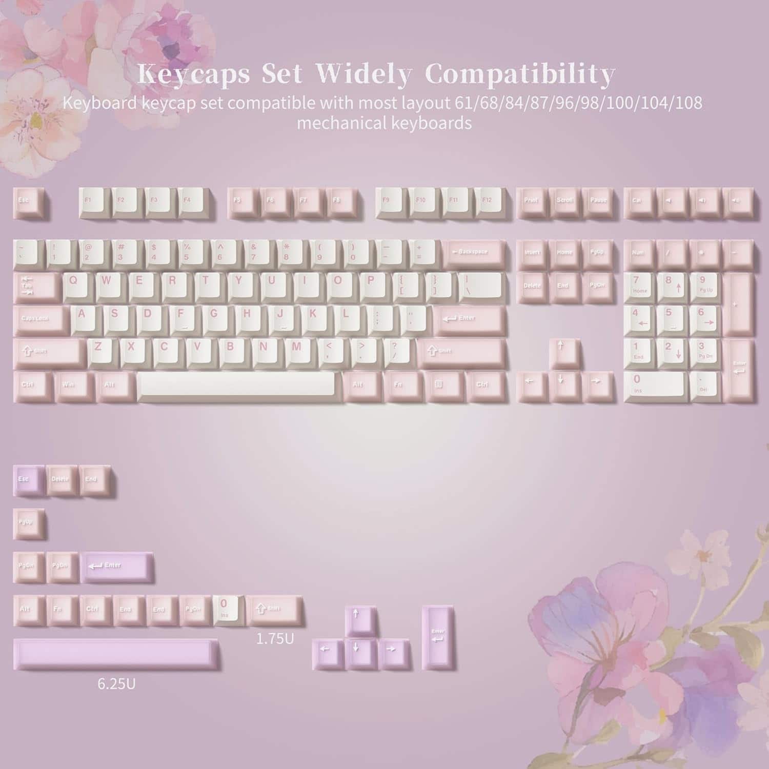 Womier - Double Shot PBT Keycaps Set , Cherry Profile Custom Keycaps for All US Layout Gaming Mechanical Keyboard - Pink-Purple-129 Keys