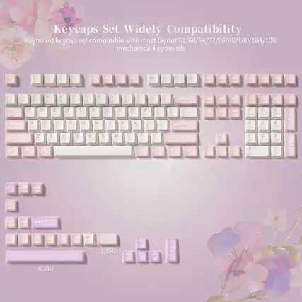 Keycaps Set Widely Compatibility
Keyboard keycap set compatible with most layout 61/68/84/87/96/98/100/104/108 mechanical keyboards
FH 12 F FI 1 1 1 F P1 F10 F P1 2R SIPO FR OF - 4 - - O 2 3 5 4 % 4 A E 5 7 . E 4 9 I D Sspare m - i / F 1 Fn F o W E R T Y U I O P I I I 1 I 1 DHPP FA i 7 -o4 8 9 Pyls CRIER A S D F G H J K L LW 4 - 5 6 Z X C V N M e > 7 / ST 1 Ese 2 3 C Ww 1 AM F CtR 0 a EIC Deete EM E FUO CTI Am 3 CIR CM CM P 0 . t 1.75U 1 + T 6.25U