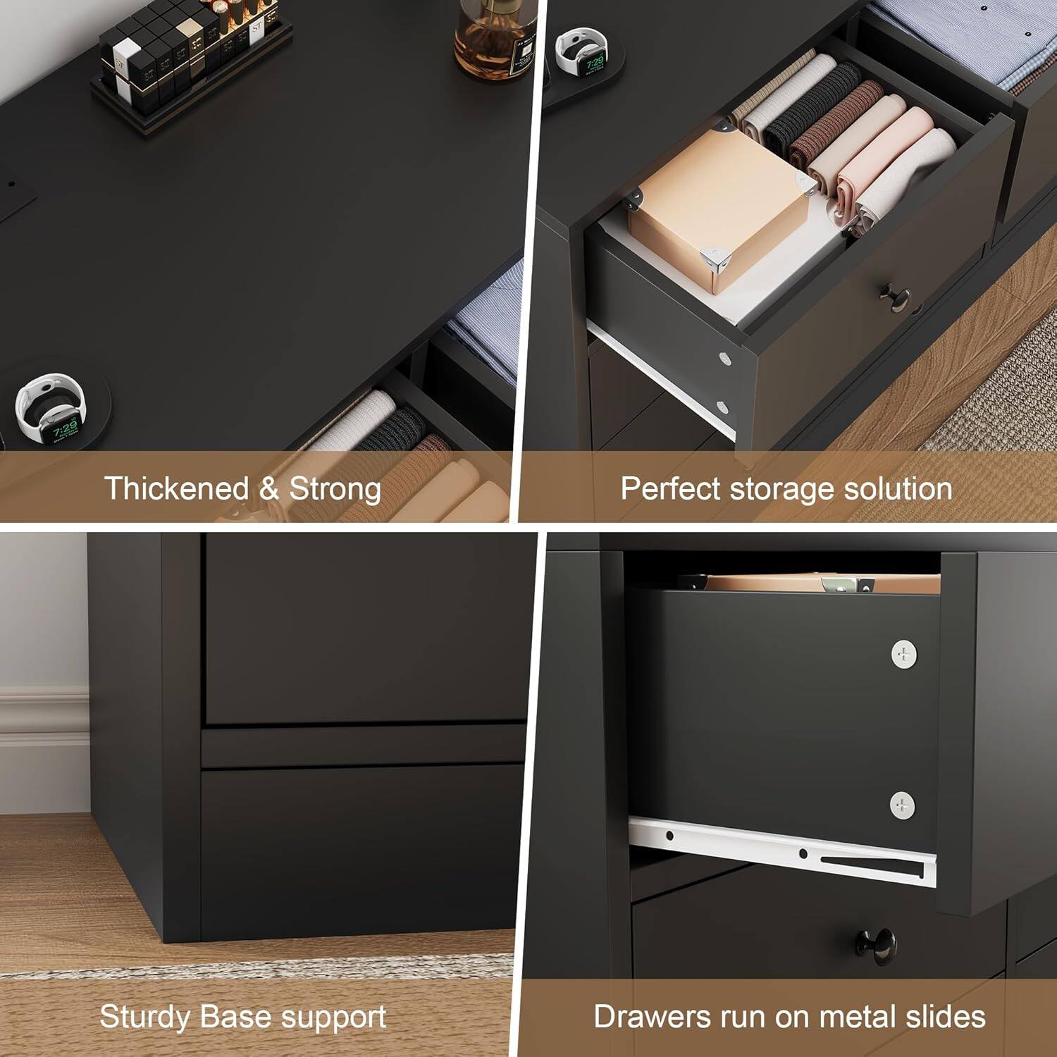 - Thickened & Strong
- Perfect storage solution
- Sturdy Base support
- Drawers run on metal slides