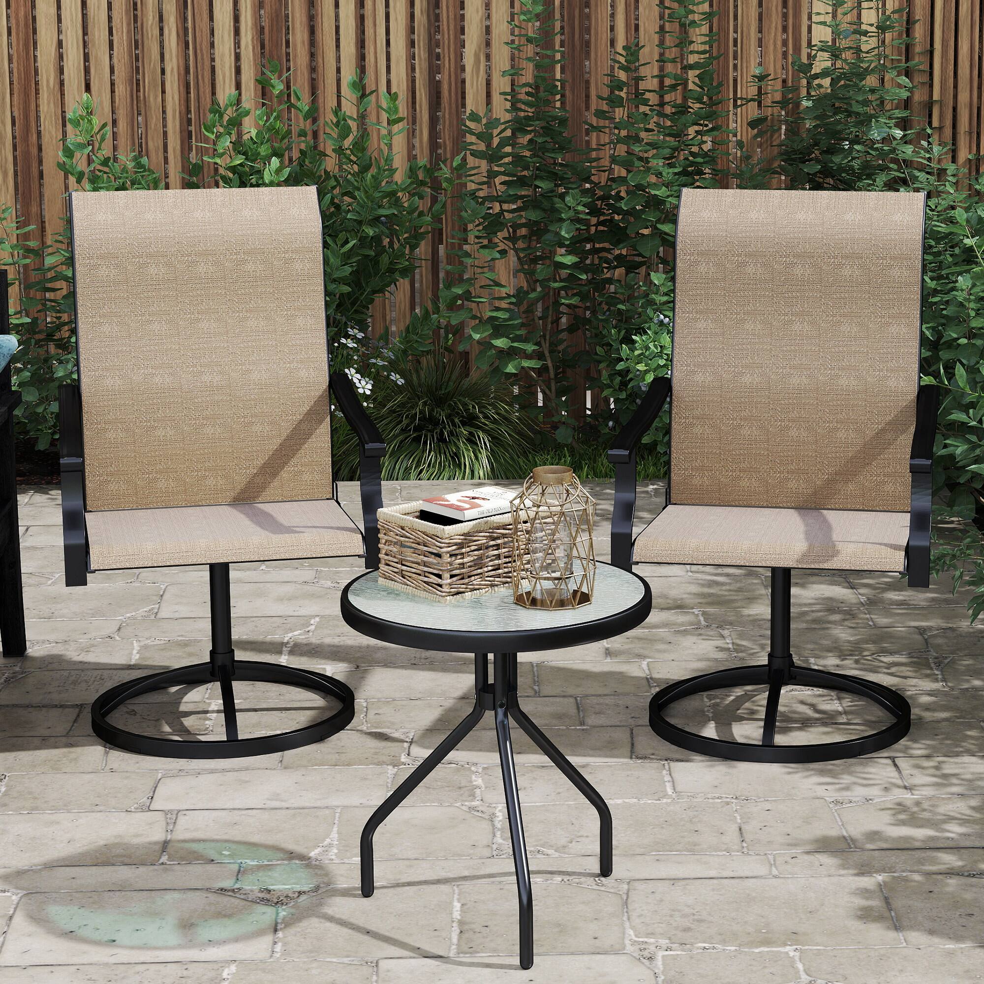 Alt View 7. Outsunny - Outdoor Patio Swivel Chairs Set of 2, High Back Patio Dining Chairs with All-Weather Mesh Fabric and Metal Frame - Brown.