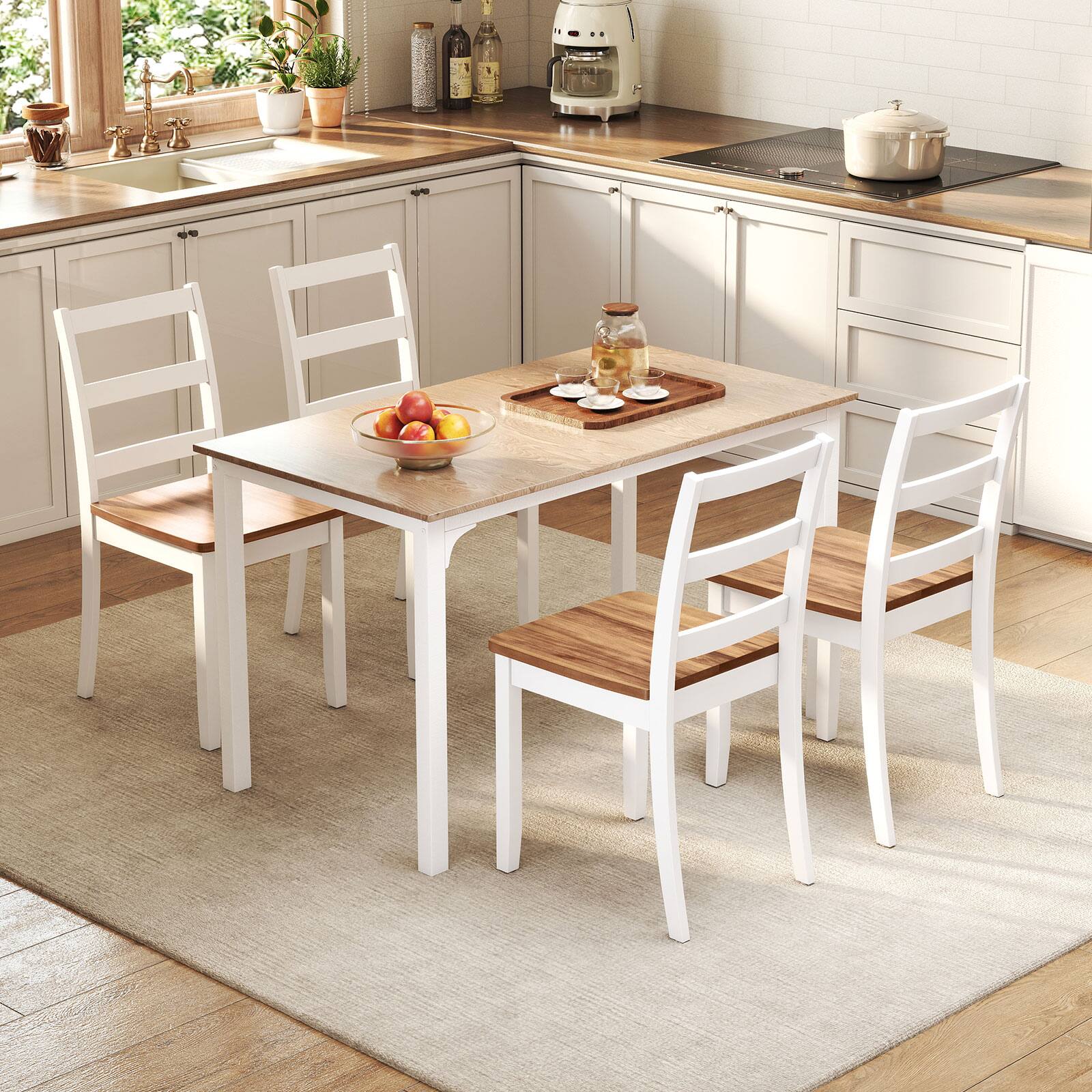 Alt View 3. Gymax - Gymax Set of 4 Dining Chairs Ladder Back Armless Side Chair w/ Solid Rubber Wood Legs Brown - Brown.