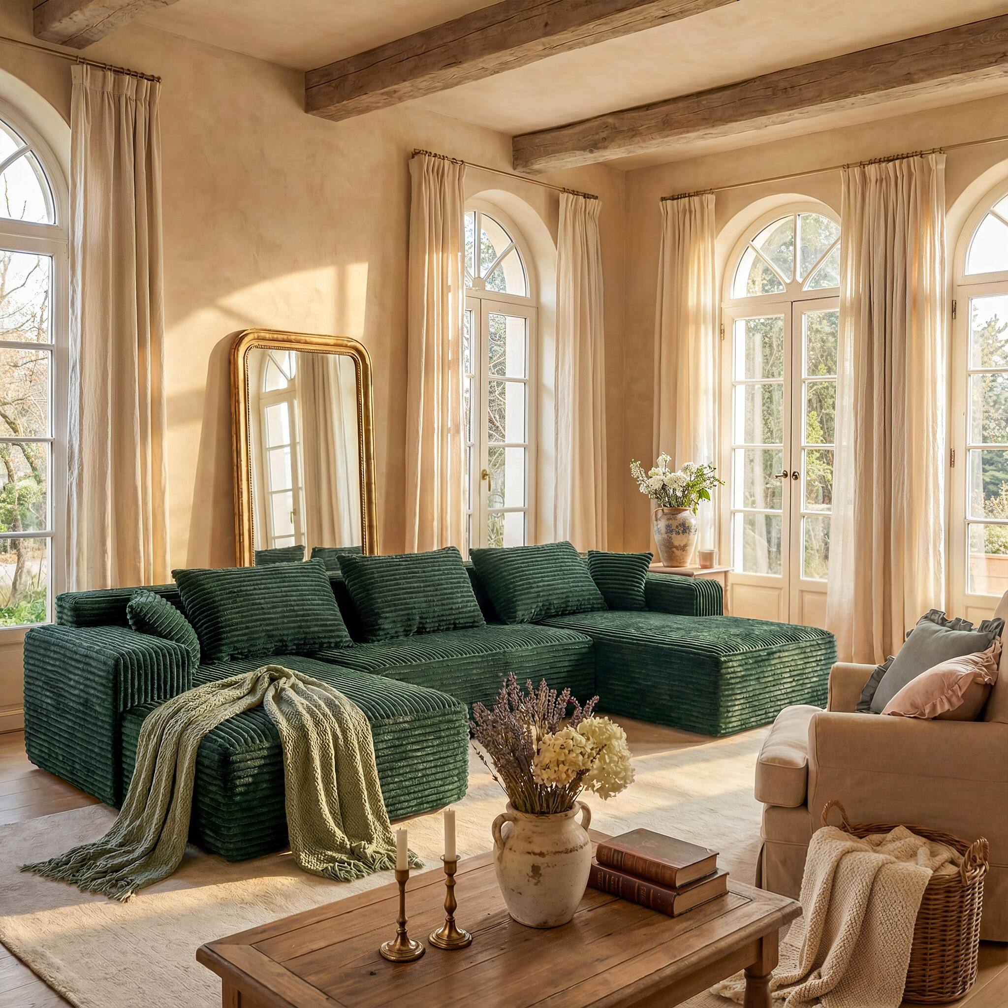 Angle. FUFU & GAGA - Dark Green Modular Plush Velvet Sectional Sofa with Chaise, Soft High-Density Foam, Pet-Friendly Living Room Couch - Dark Green.