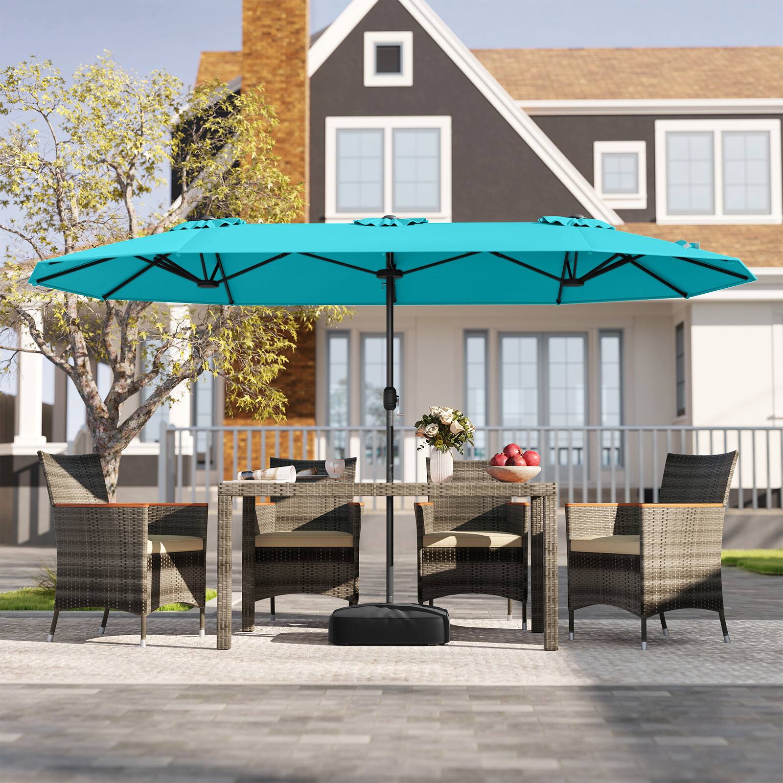 Alt View 3. Gymax - Gymax 13FT Double-sided Patio Umbrella w/ Crank Handle Umbrella Base Safety Lock Turquoise - Turquoise.