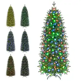 Costway - 6.3 FT Smart Pencil Christmas Tree with Remote & APP, 220 Pre-Lit RGB LED Lights - Green