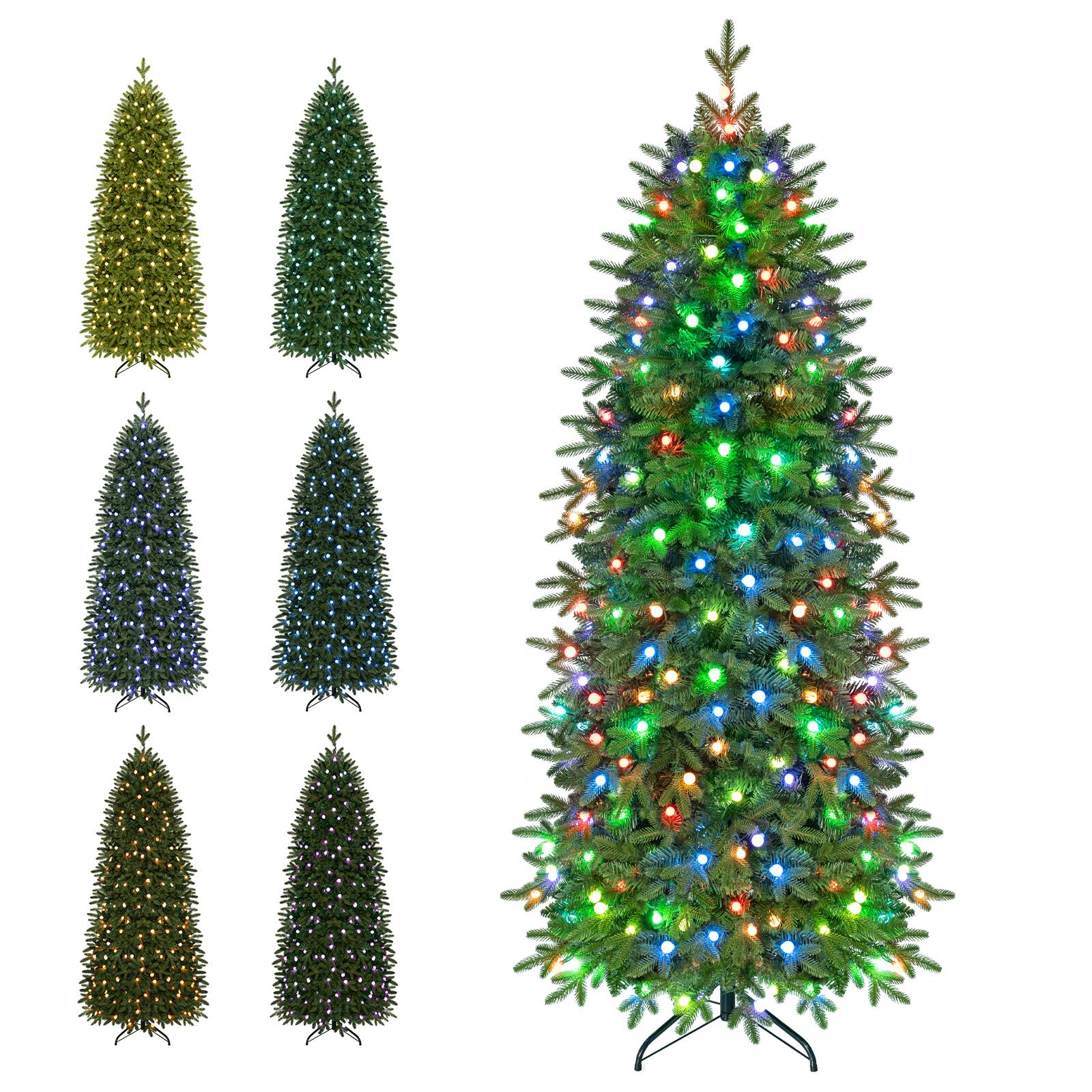 Costway - 6.3 FT Smart Pencil Christmas Tree with Remote & APP, 220 Pre-Lit RGB LED Lights - Green