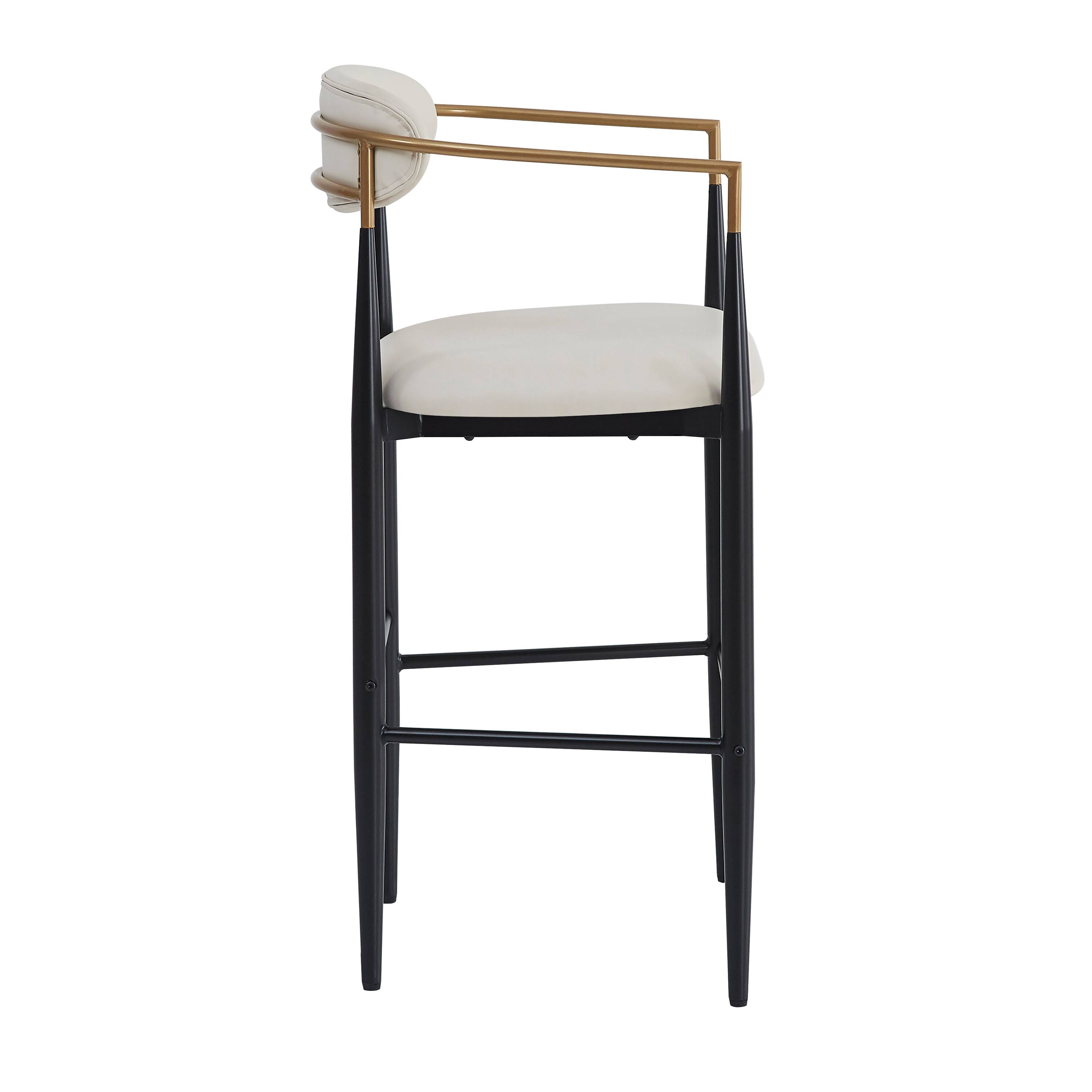 Alt View 4. APRILSOUL - Barstools Set of 2 Upholstered Back Kitchen Island Beige Faux PU Leather Black Iron 260LBS - White.