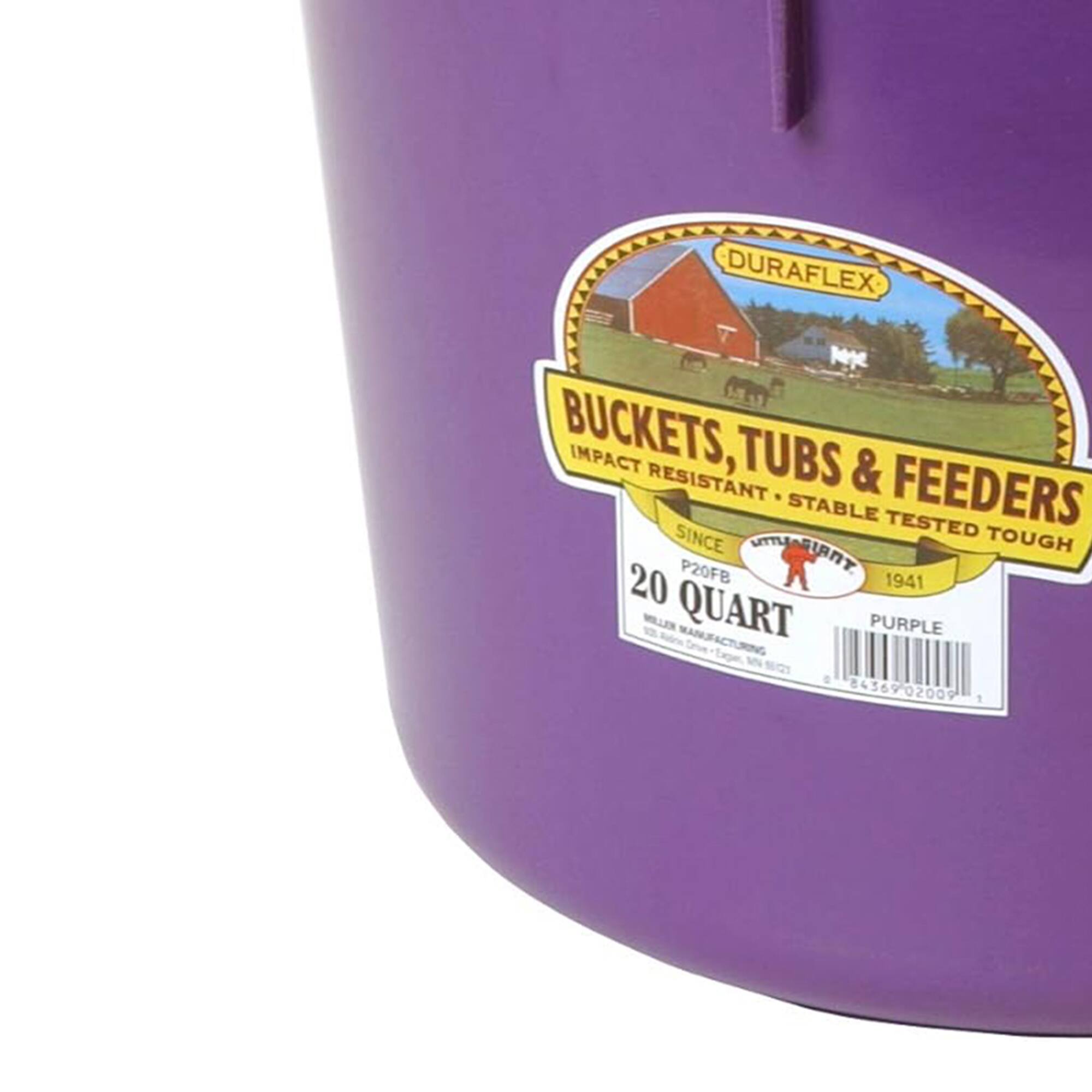 DURAFLEX BUCKETS, TUBS & FEEDERS  
IMPACT RESISTANT • STABLE TESTED TOUGH  
SINCE 1941  
20 QUART  
P20FB  
PURPLE  
84369 02009