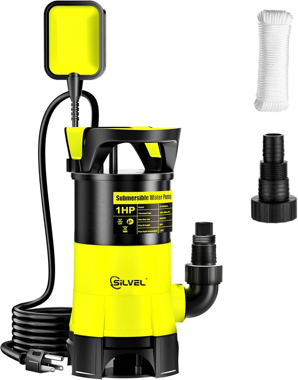 Submersible Water Pump - 1 HP  
Model: 231  
Max. Flow Rate: 231 L/min  
Max. Head: 23 m  
Max. Liquid Temp: 35°C  
Silvel