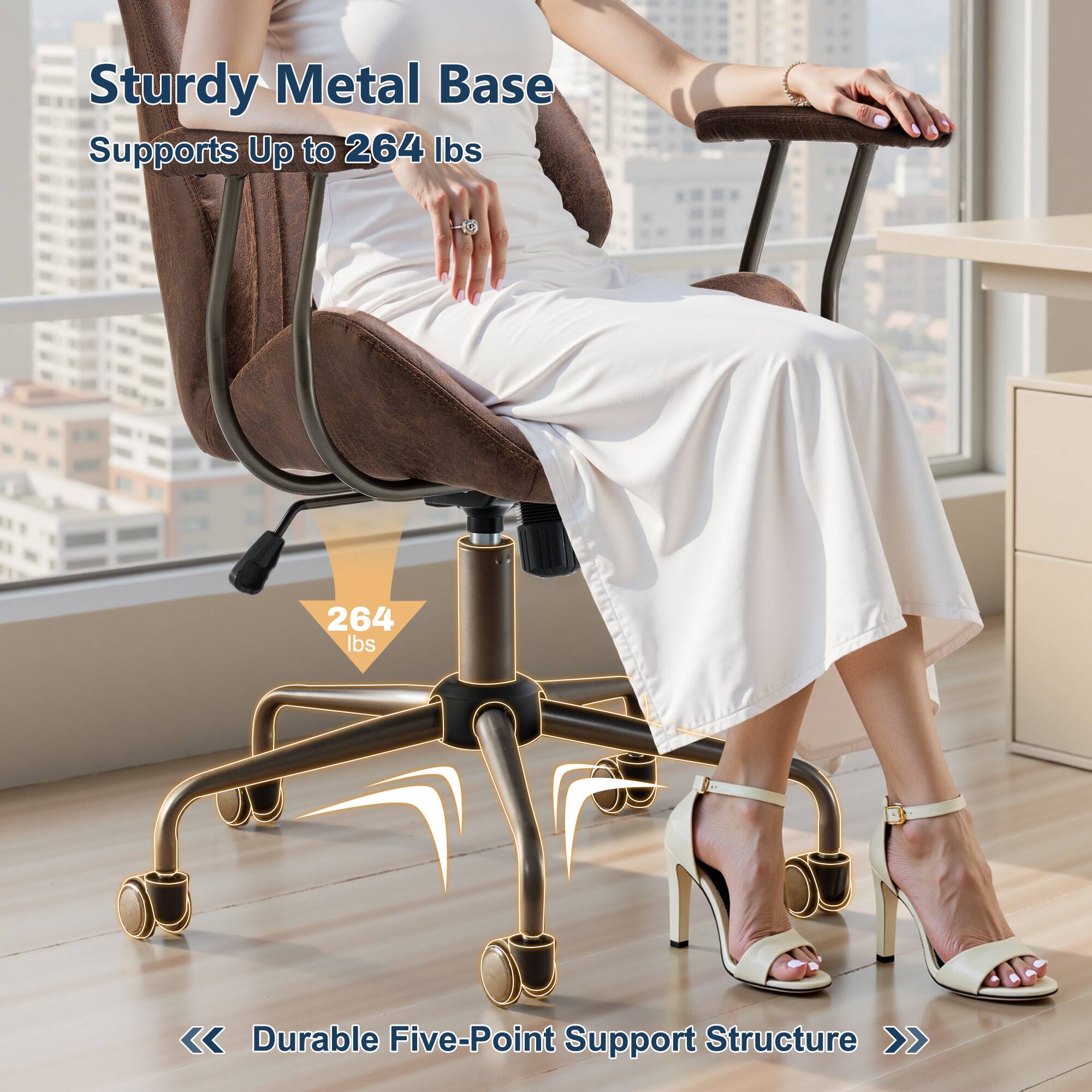 Sturdy Metal Base  
Supports Up to 264 lbs  

264 lbs  

Durable Five-Point Support Structure