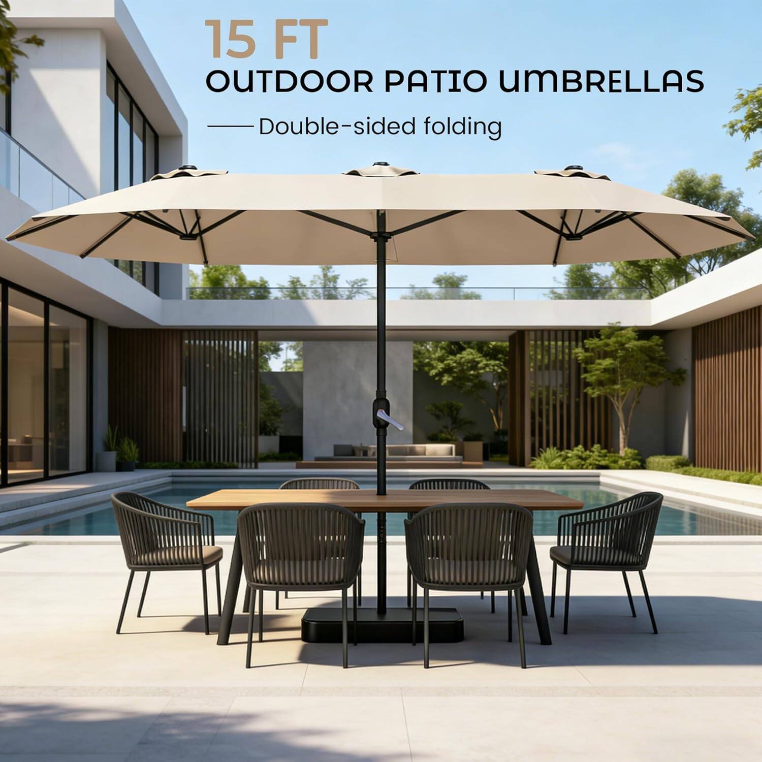 15 FT OUTDOOR PATIO UMBRELLAS  
Double-sided folding