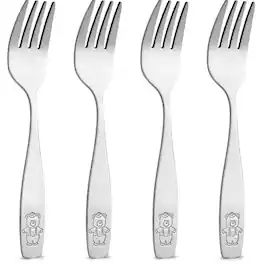Zulay Kitchen - 4 Pieces Toddler Utensils - Kids Stainless Silverware Set - 4 Forks - Silver