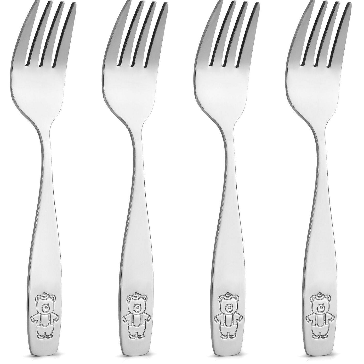 Front. Zulay Kitchen - Zulay Kitchen 4 Pieces Toddler Utensils - Kids Stainless Silverware Set - 4 Forks - Silver.