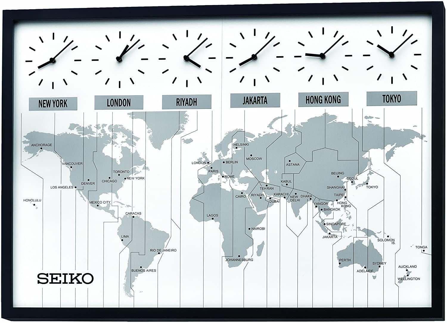 NEW YORK LONDON RIYADH JAKARTA HONG KONG TOKYO
ANCHORAGE HELSINKI VANCOUVER
LONDON MOSCOW BERLIN ASTANA
HONOLULU TORONTO NEW YORK CHICAGO DENVER LOS ANGELES MEXICO CITY CARACAS
PARIS BEIJING ROME SEOUL
KABUL TEHRAN SHANGHAI
KARACHI TAIPE CAIRO NEW DHAKA DUBAI DELHI YANGON
HONG KONG BANGKOK LAGOS
NAIROBI SINGAPORE LIMA RIO DE JANEIRO
JAKARTA SOLOMON S TONGA
BUENOS AIRES JOHANNESBURG PERTH SYDNEY ADELAIDE AUCKLAND WELLINGTON