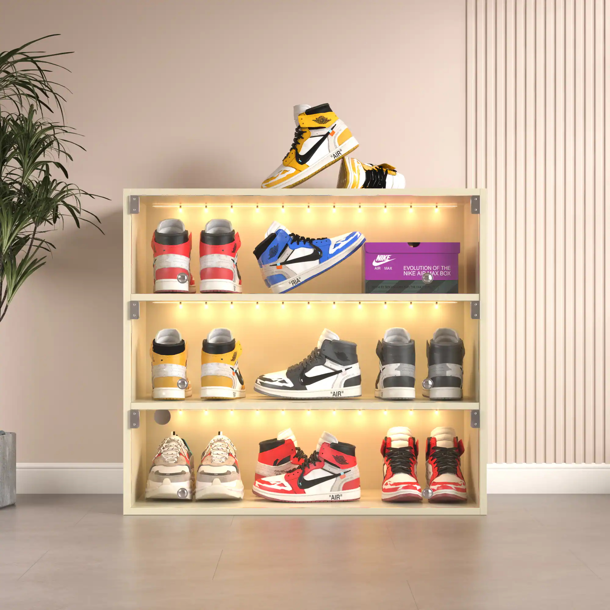GOODSILO - Premium LED Light Shoe Display Cabinet with Glass Doors - Three-Tier Storage Solution for Sneaker Enthusiasts - Off White