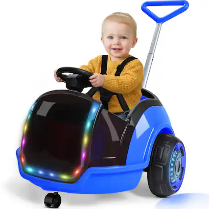 Front. ANPABO - ANPABO 3-in-1 Electric 12V Ride on Push Car for Toddler, Remote Control, 360°Spin, 5-Point Safety Belt, Kids 1.5-3 - blue.