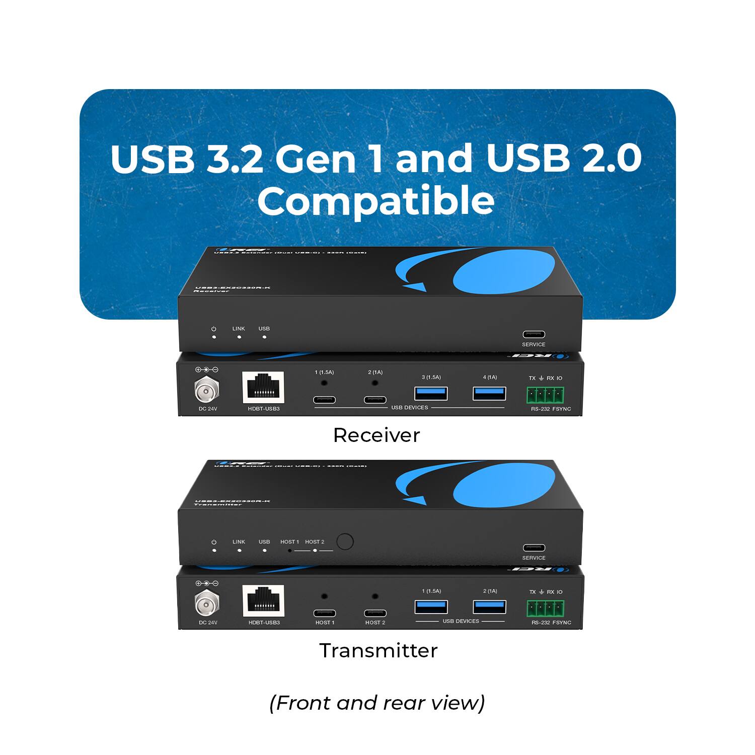 USB 3.2 Gen 1 and USB 2.0 Compatible

Receiver

Transmitter

(Front and rear view)