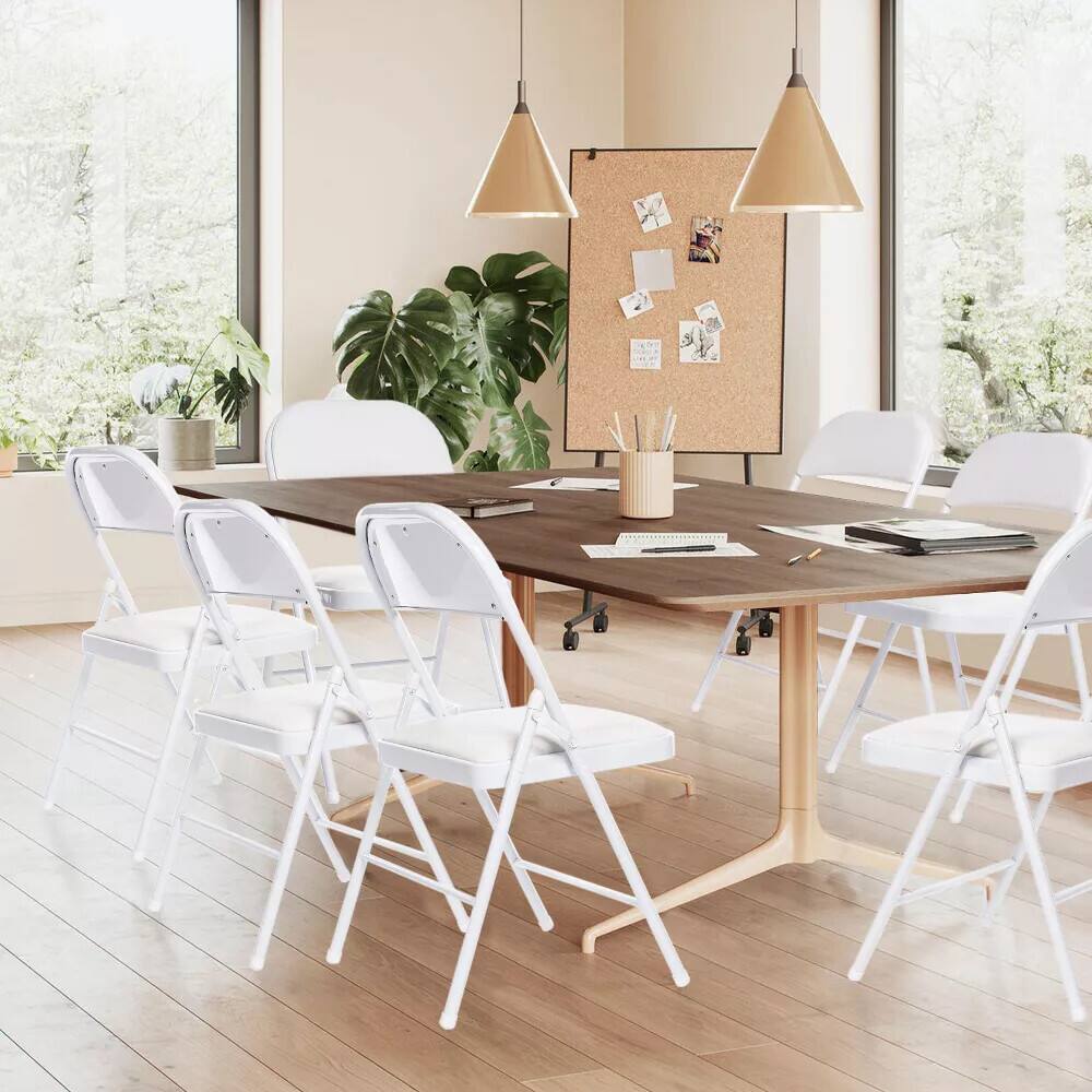 Alt View 3. Essen Blissed - 6 Pack Folding Chairs with Padded Seats for Events Home Office, Pu Leather Folding Chair White - White.
