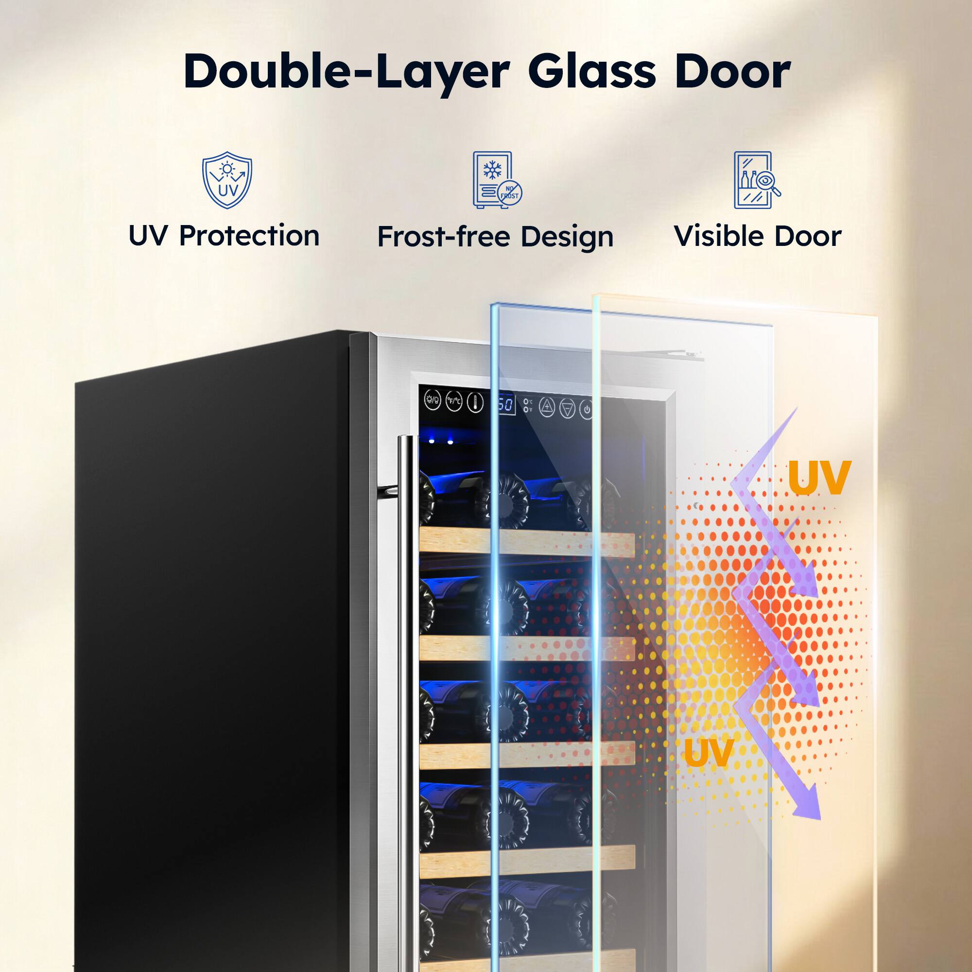 Double-Layer Glass Door

- UV Protection
- Frost-free Design
- Visible Door