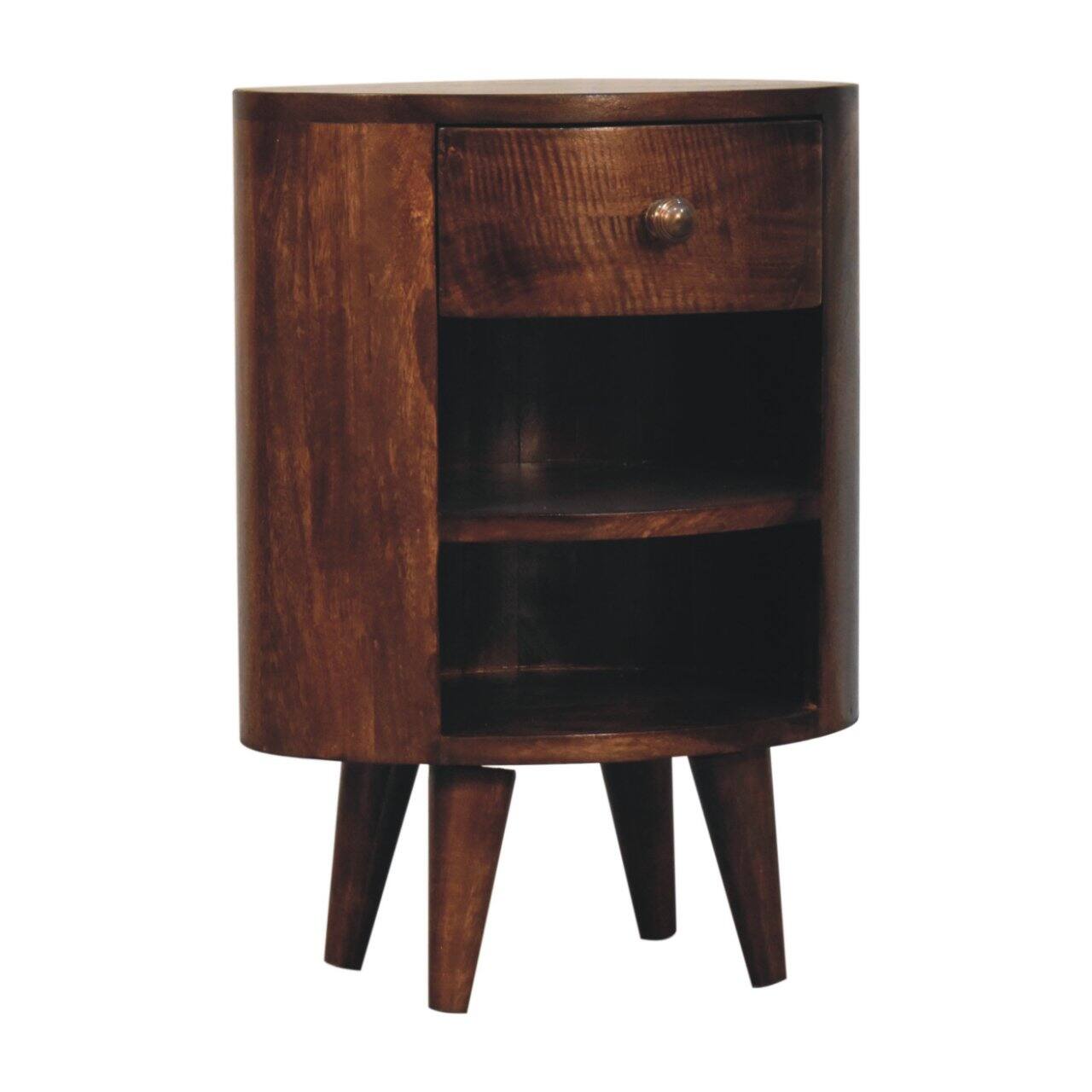 Left. Artisan Furniture - Artisan Furniture Solid Wood Cortez California Walnut Bedside, 1 Drawer, 2 Shelves, Dark Brown - Dark Brown.