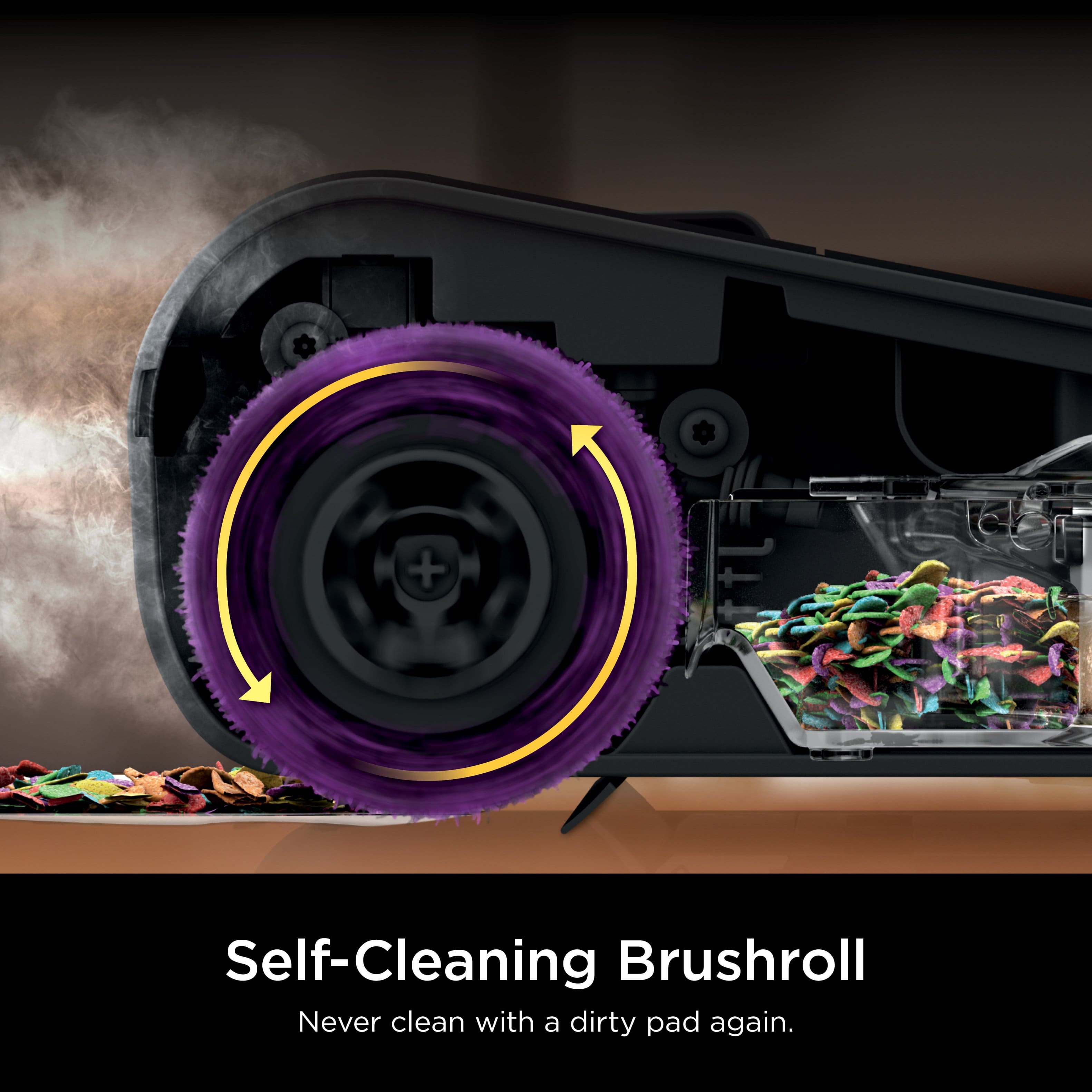 Self-Cleaning Brushroll Never clean with a dirty pad again.