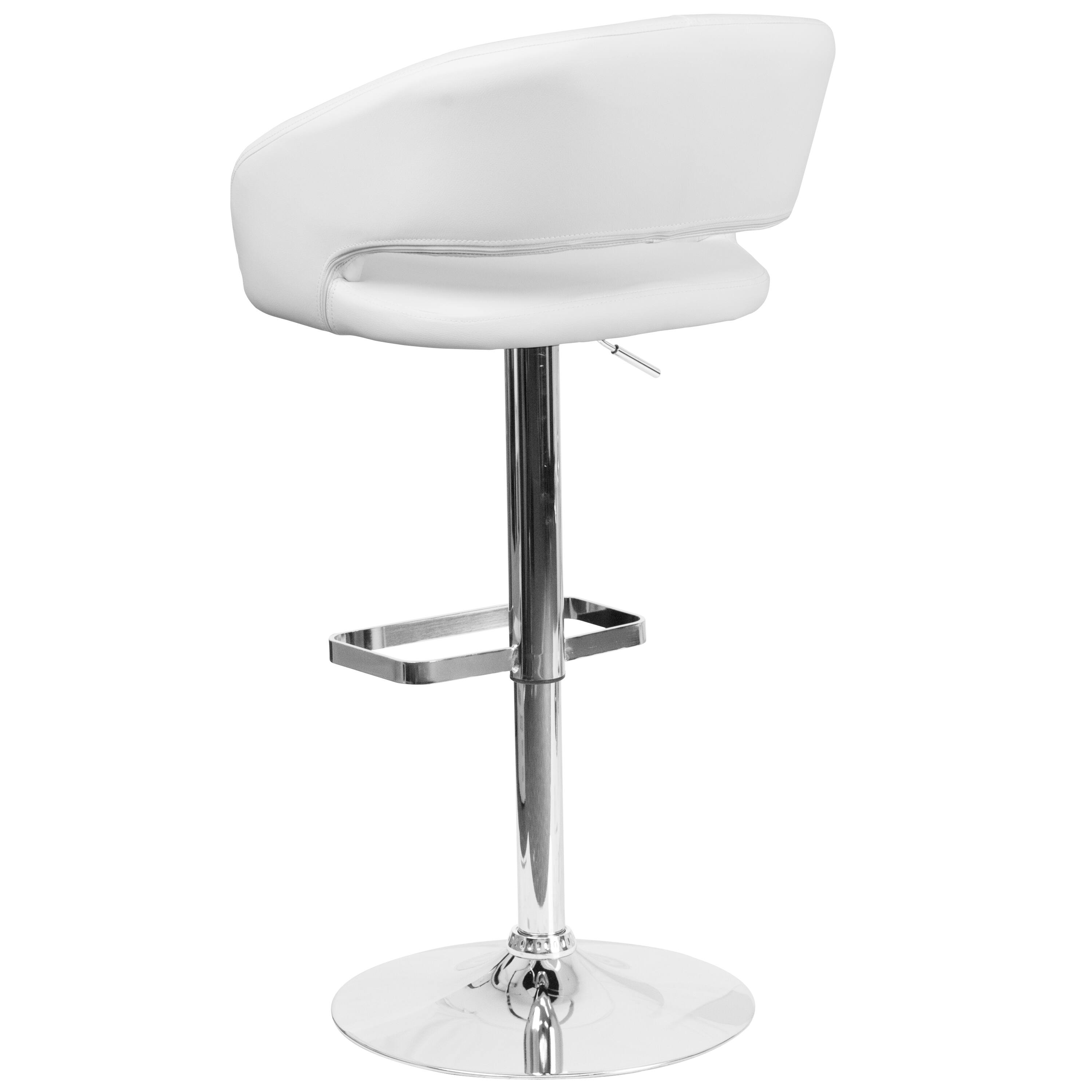 Alt View 14. Alamont Home - Erik White Vinyl Adjustable Height Barstool with Rounded Mid-Back and Chrome Base - White Vinyl.