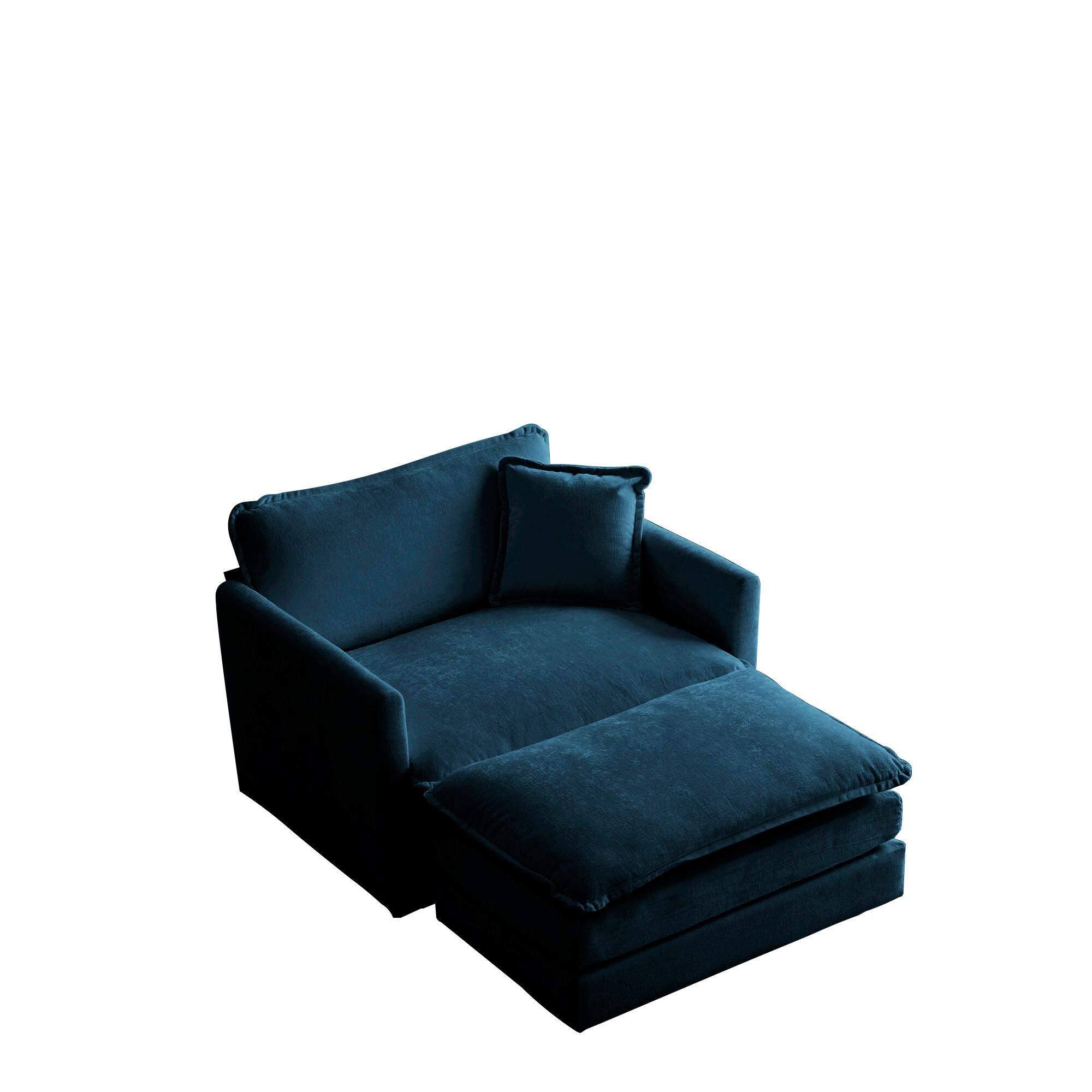 Angle. LOVMOR - Modern Accent Chair with Ottoman Living Room Club Chair Chenille Upholstered Armchair Reading Chair for Bedroom Blue - Blue.