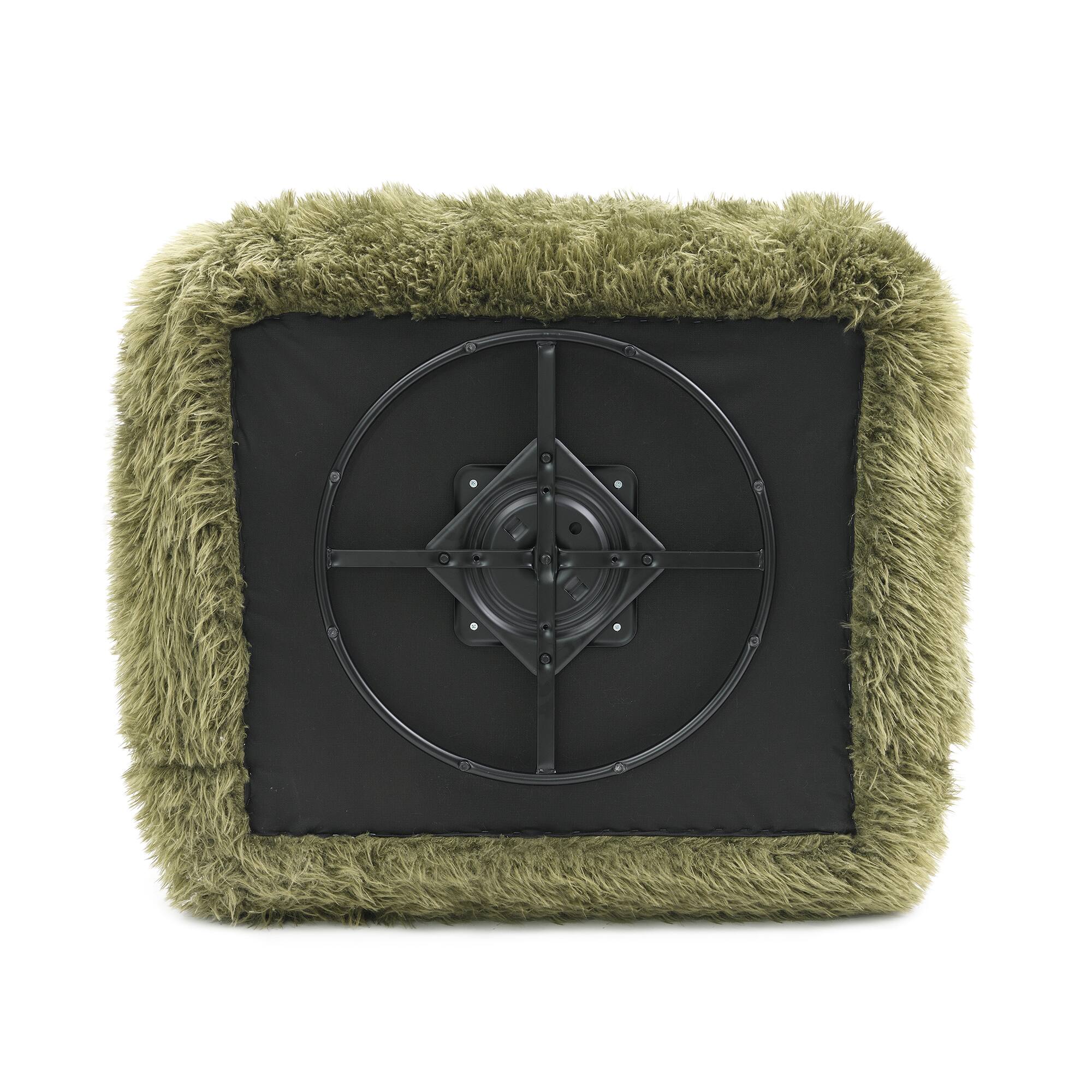 Angle. Vaczon - Plush Faux Fur 360 Degree Swivel Chair with Soft Ball Pillow Comfortable Accent Chair for Living Room Bedroom or Lounge - Olive Green.