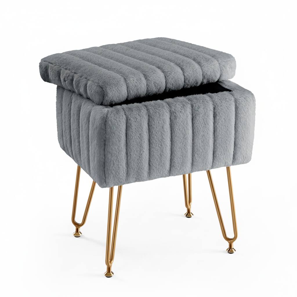 Front. AOITUN - Vanity Stool Chair with Storage Grey - Elegant Upholstered Accent for Living Room or Bedroom - Gray.
