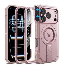 Dexnor - Rugged Case for iPhone 17 Pro /18 Pro with Camera Cover & Kickstand & Screen Protector, Compatible with MagSafe - Peony Pink