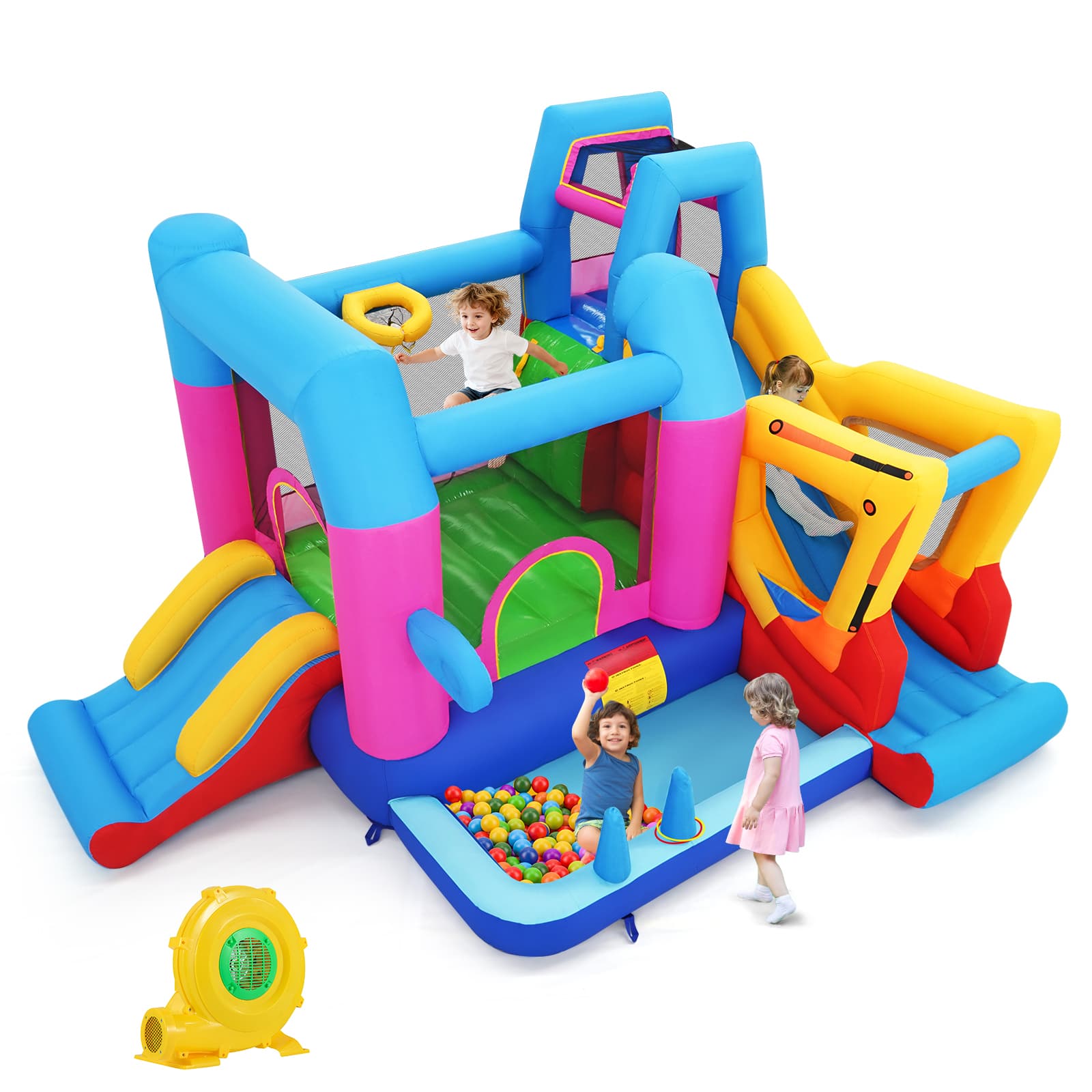 Gymax - Inflatable Bounce House w/Slides Jumping Area Ball Pit Climbing Wall 780W Blower - Multicolor