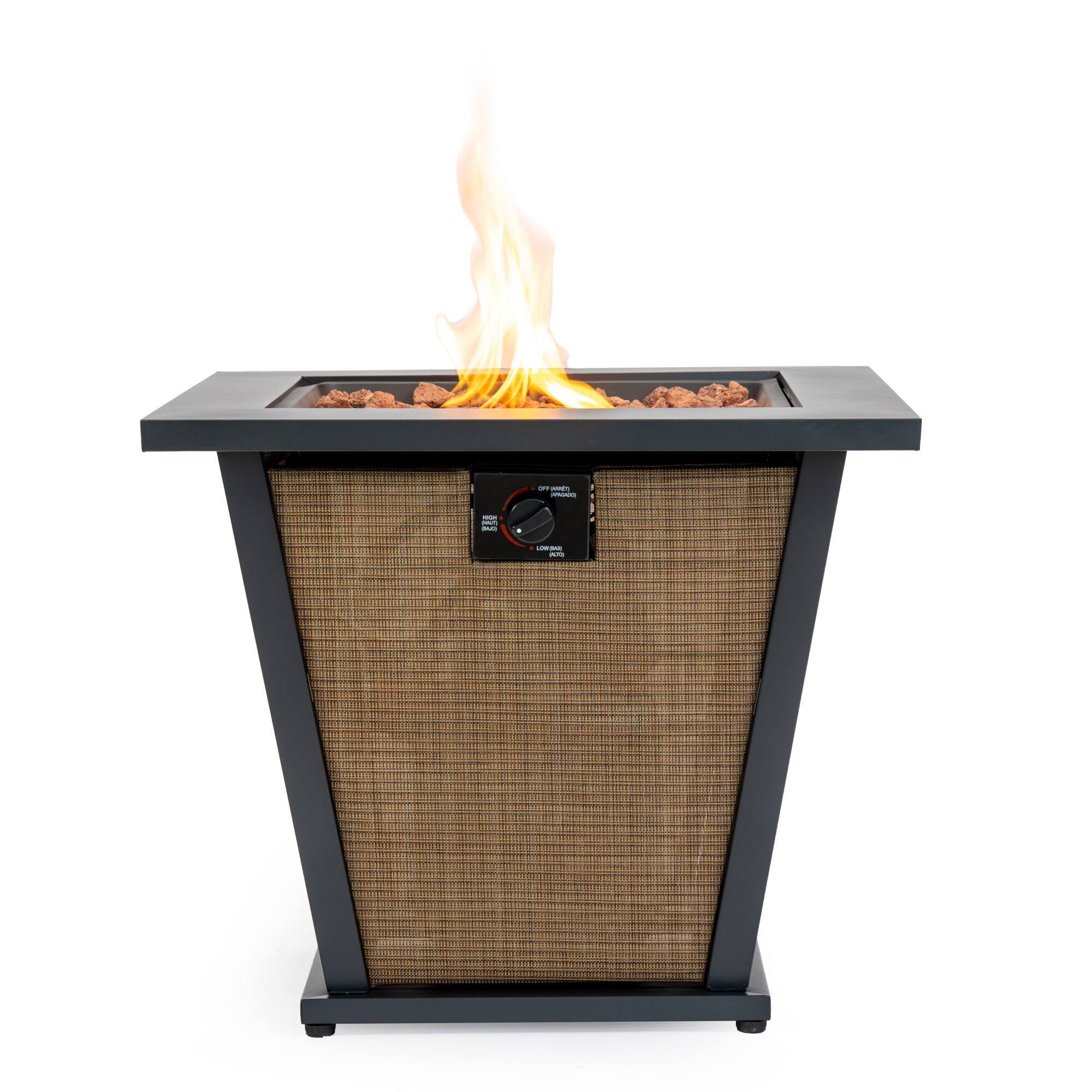 Front. Glintex - 28-Inch Propane Fire Pit Table with 50,000 BTU Heat, Steel & Textilene Design, and Lid with Rain Cover - Black+Brown.