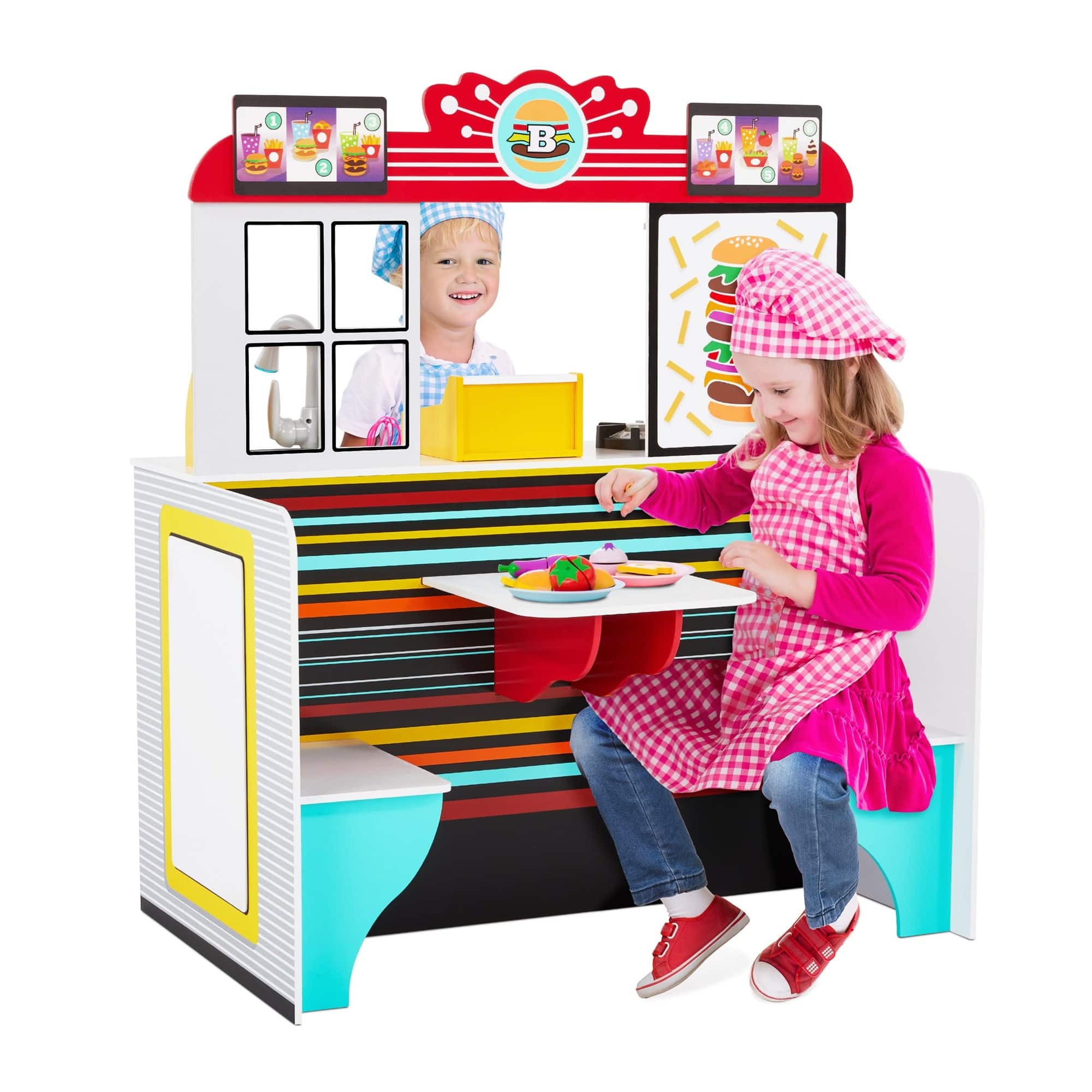 Lil' Jumbl - Double-Sided Restaurant Pretend Play Set, Wooden Diner Set with Sounds & Accessories - Colorful price history on PriceWatchPro