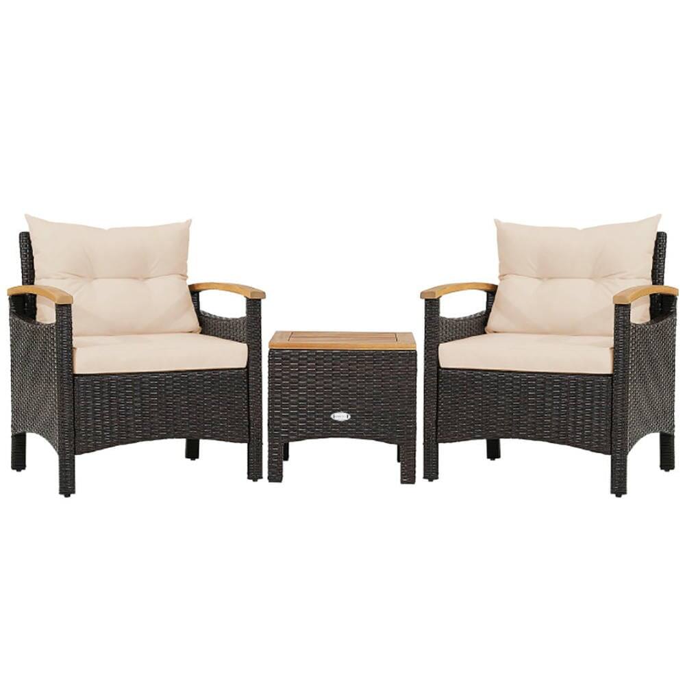 Alt View 5. Pefilos - 3 Pieces Patio Rattan Furniture Set, Cozy Seat with Removable Cushions, Practical Side Coffee Patio Coffee Table - Brown.