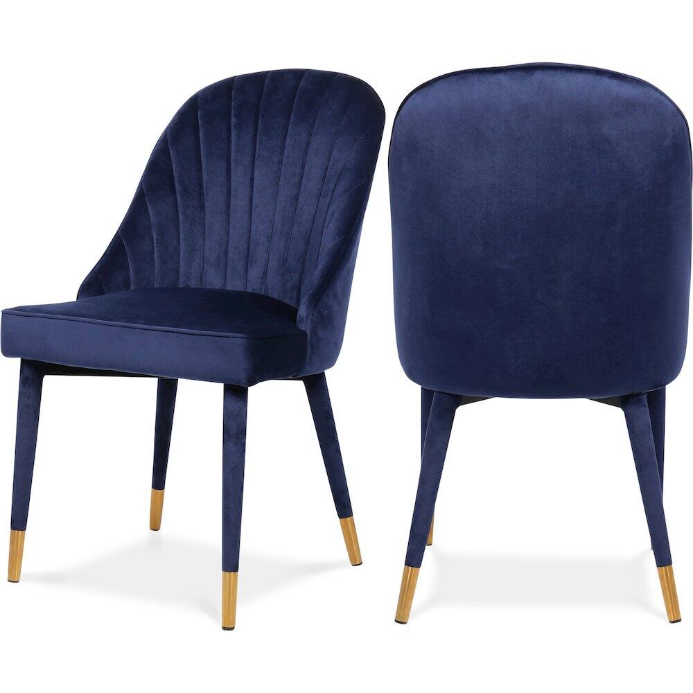 Front. Meridian Furniture - Belle Navy Velvet Dining Chair, Set of 2 - Blue.