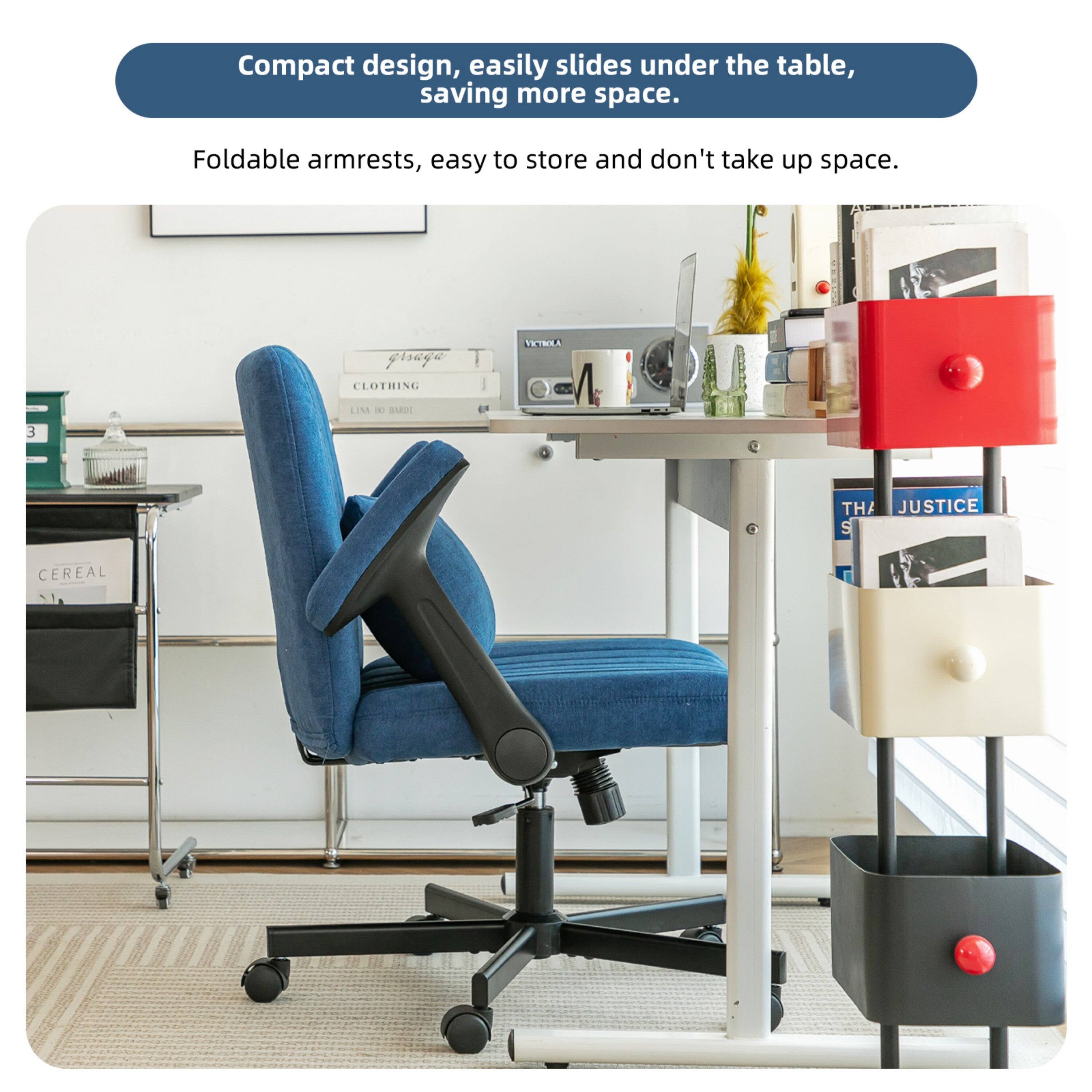Compact design, easily slides under the table, saving more space. Foldable armrests, easy to store and don't take up space.